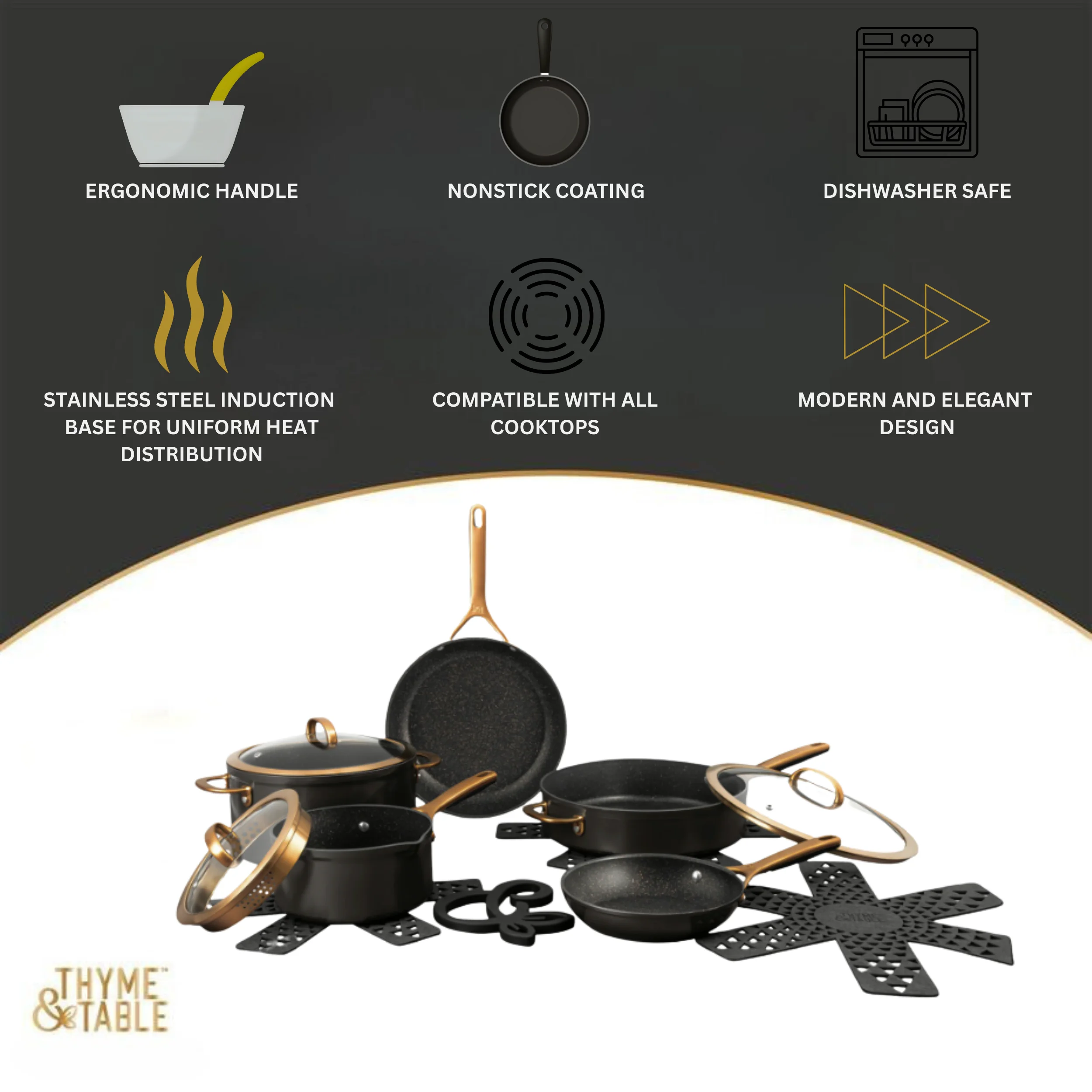 Thyme & Table Supreme 12 - Piece Non - Stick Cookware Set, Pots and Pans Set - Bronze