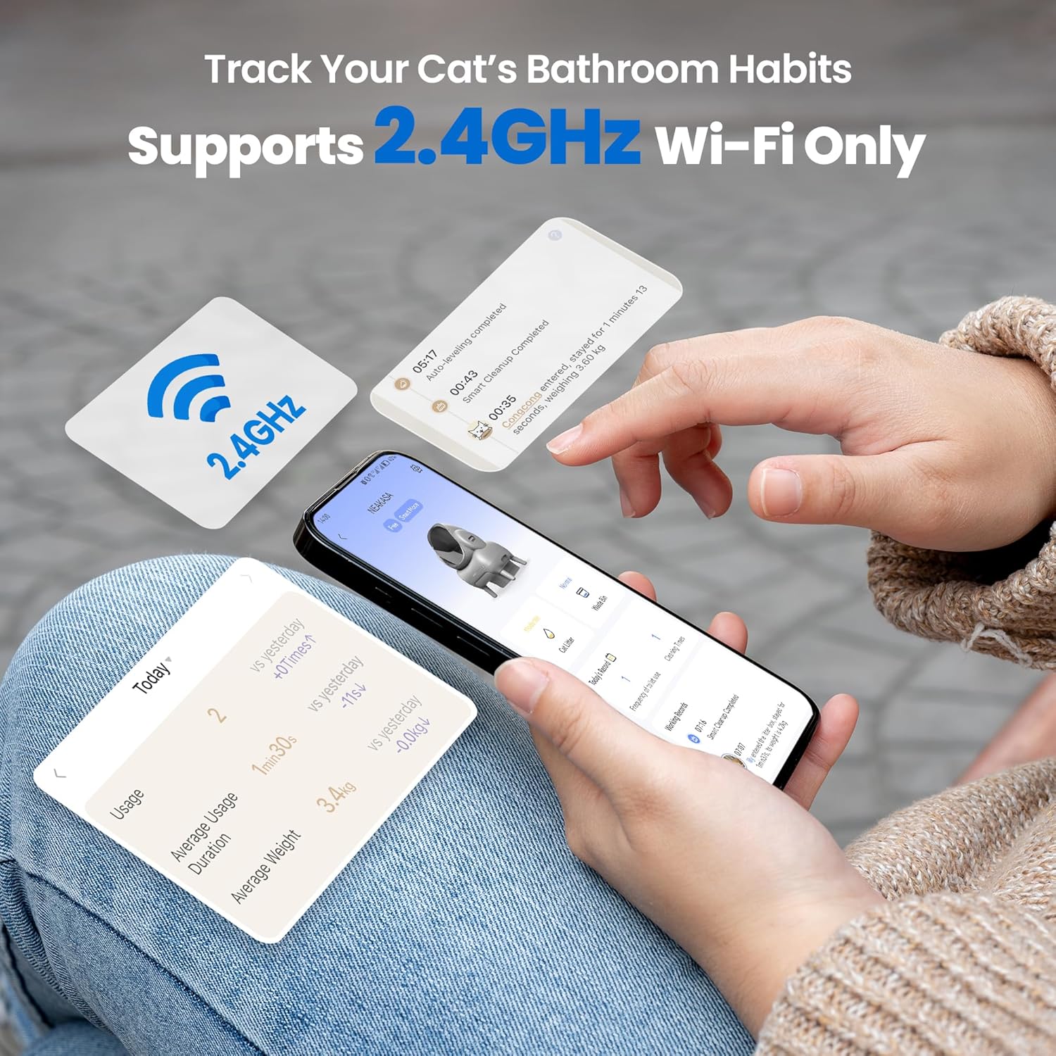 Litière auto nettoyante M1 couvercle ouvert contrôle app élimination odeurs sacs tapis inclus