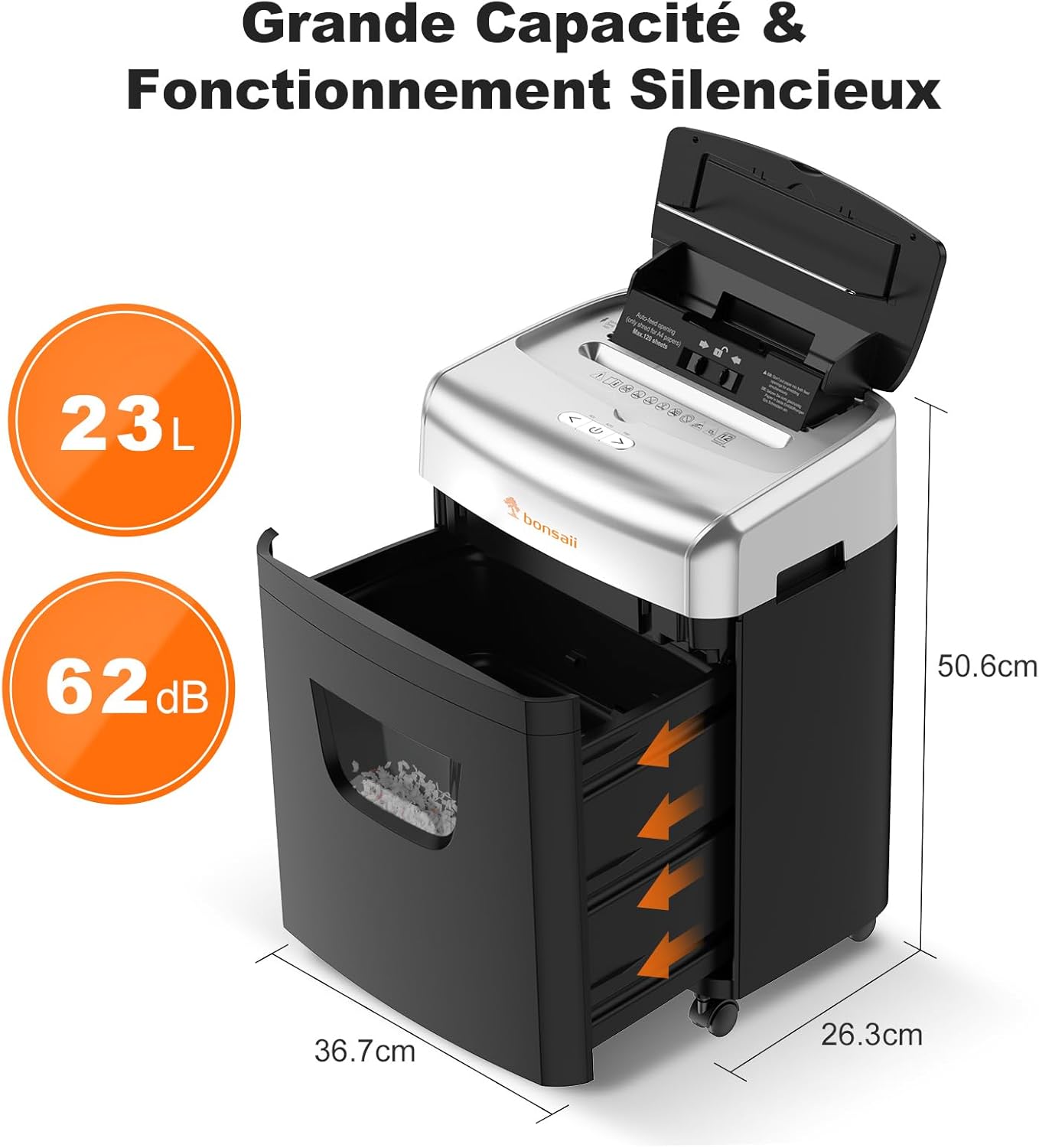 Destructeur documents 120 feuilles alimentation auto micro découpe silencieux