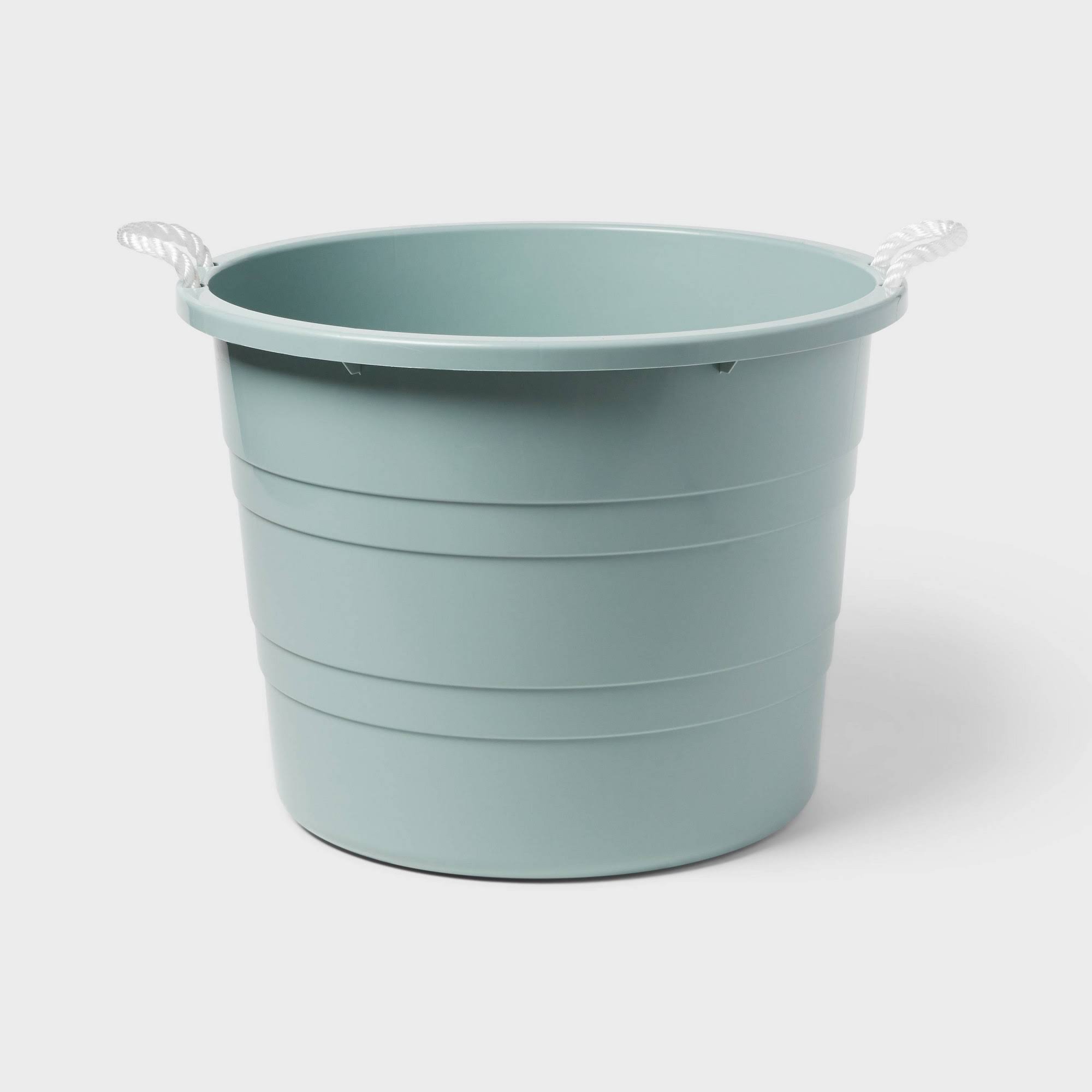 Plastic Kids' Storage Bin with Woven Handles Smoke Green - Pillowfort