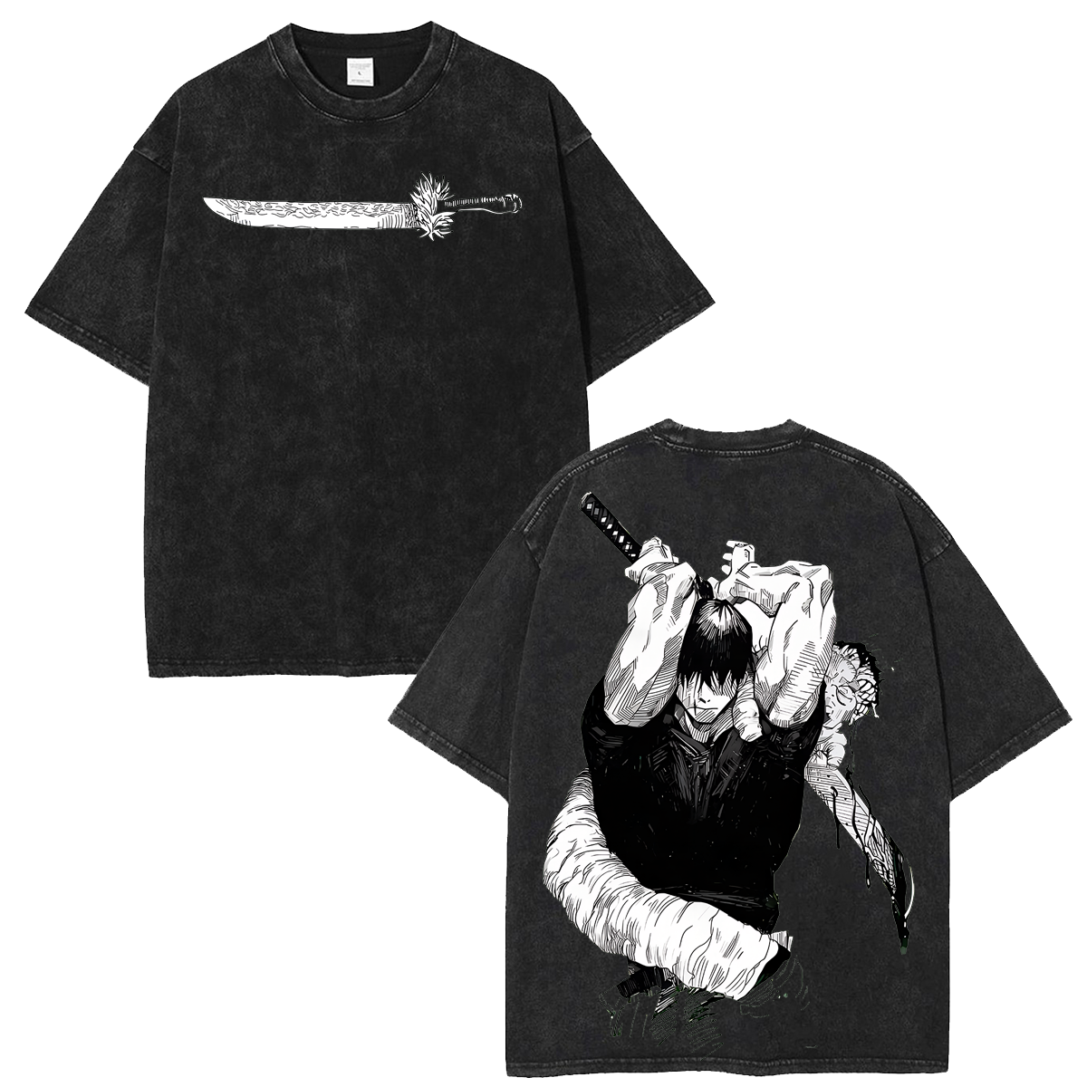 Vintage Wash Tee Jujutsu Kaisen Toji Fushiguro Katana Washed T-Shirt Anime Manga Graphic Shirt