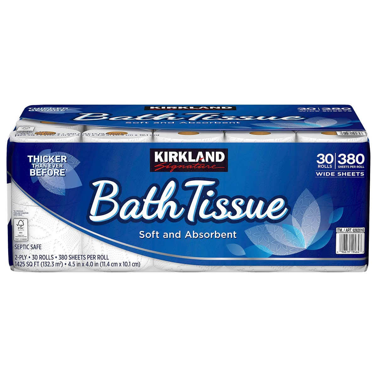 Kirkland Signature 2 Ply 380 Sheets Bath Tissue Rolls - 30 ct
