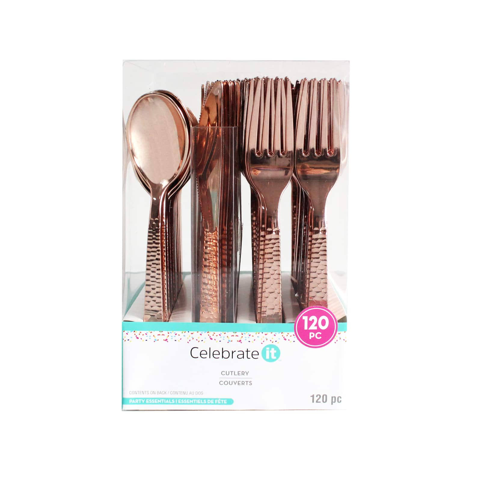 Celebrate It Rose Gold Hammered Plastic Cutlery - Each