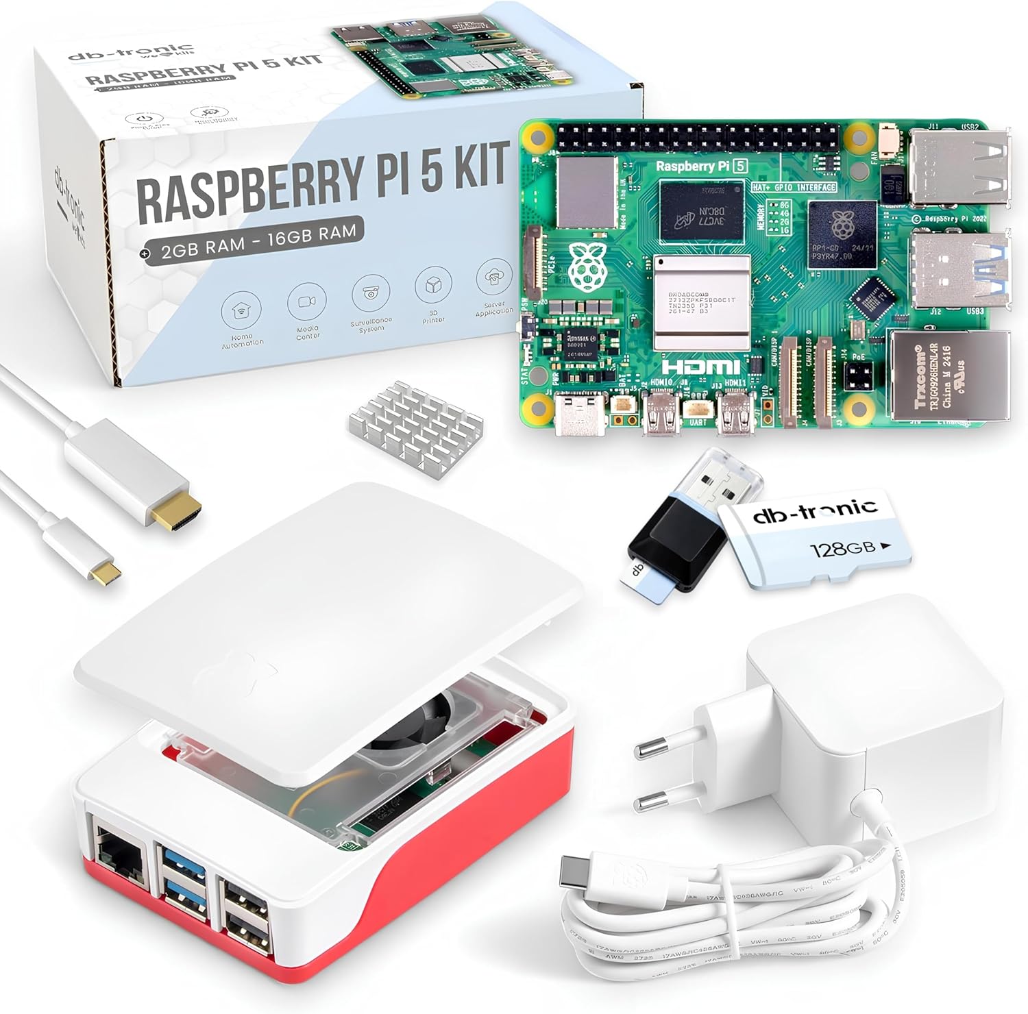 Kit Raspberry Pi 5 8 Go alimentation 27 W boîtier ventilateur HDMI 4K