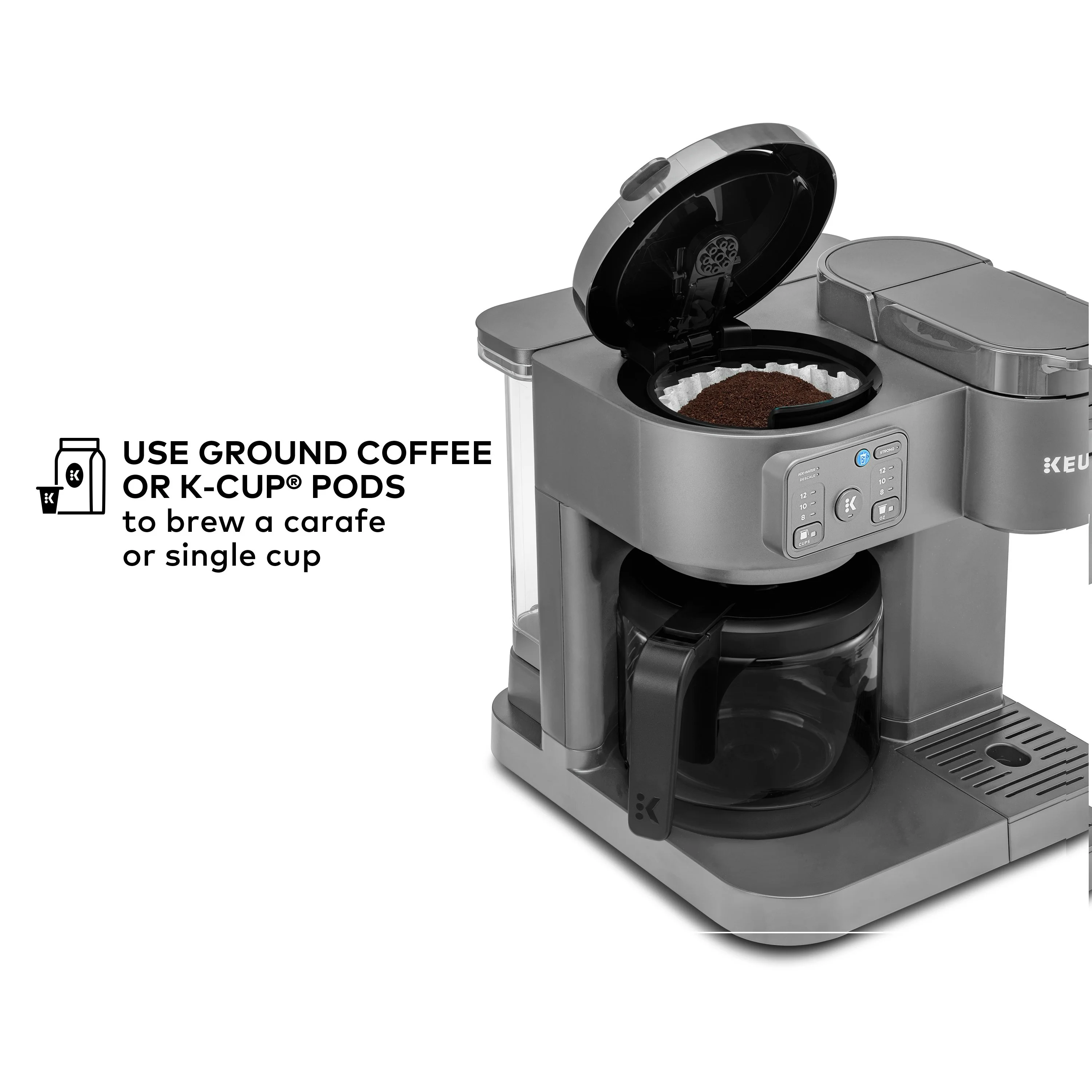 Keurig K - Duo Essentials, Hot & Iced Single - Serve K - Cup Pod Coffee Maker & Carafe, Moonlight Grey