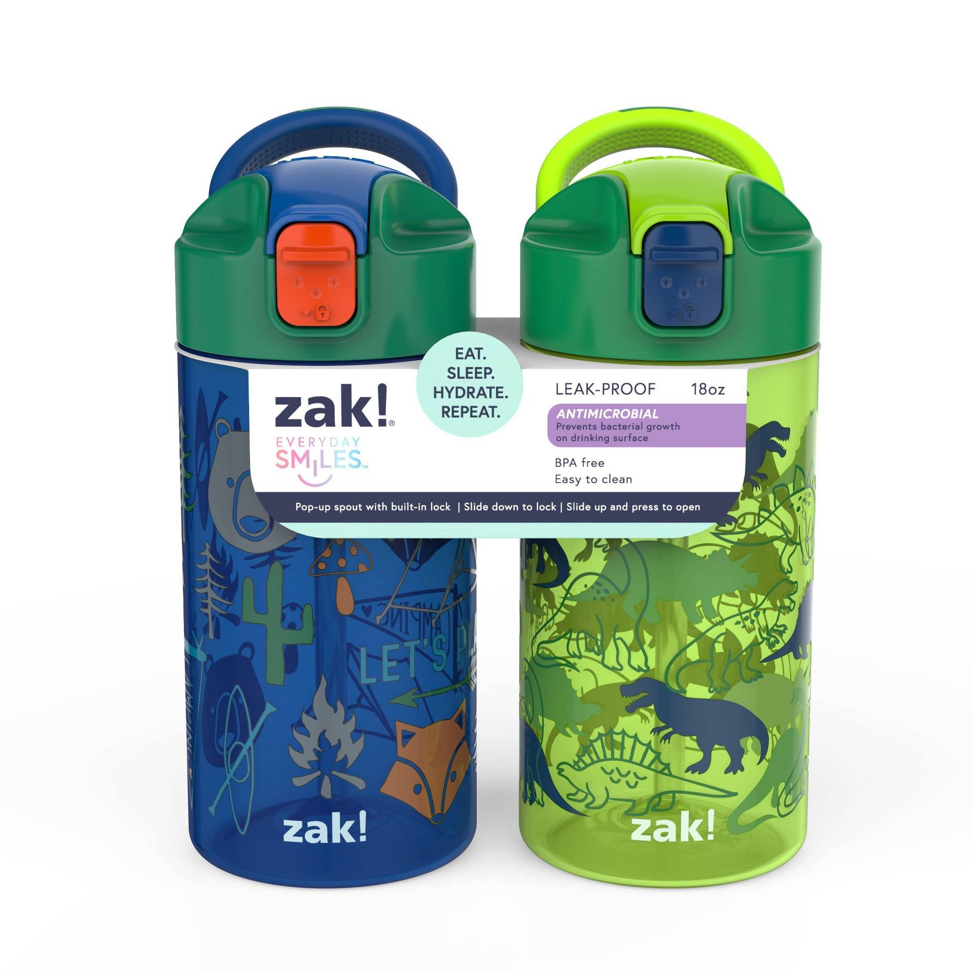 18oz 2pk Plastic Dino and Camping Valiant Water Bottles - Zak Designs