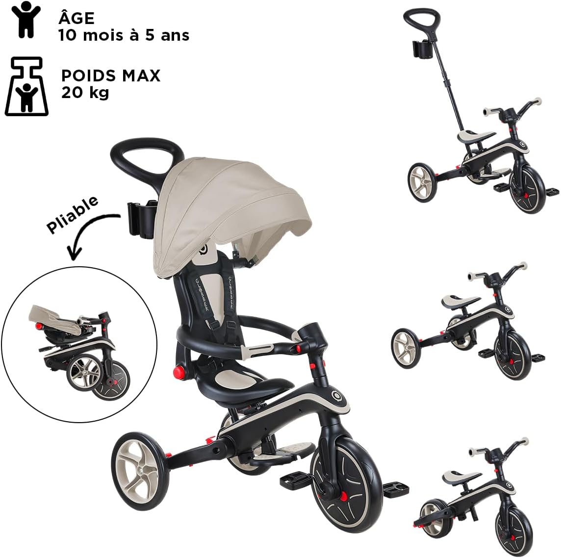 Tricycle pliable évolutif 4 en 1 pour enfants 10 mois à 5 ans