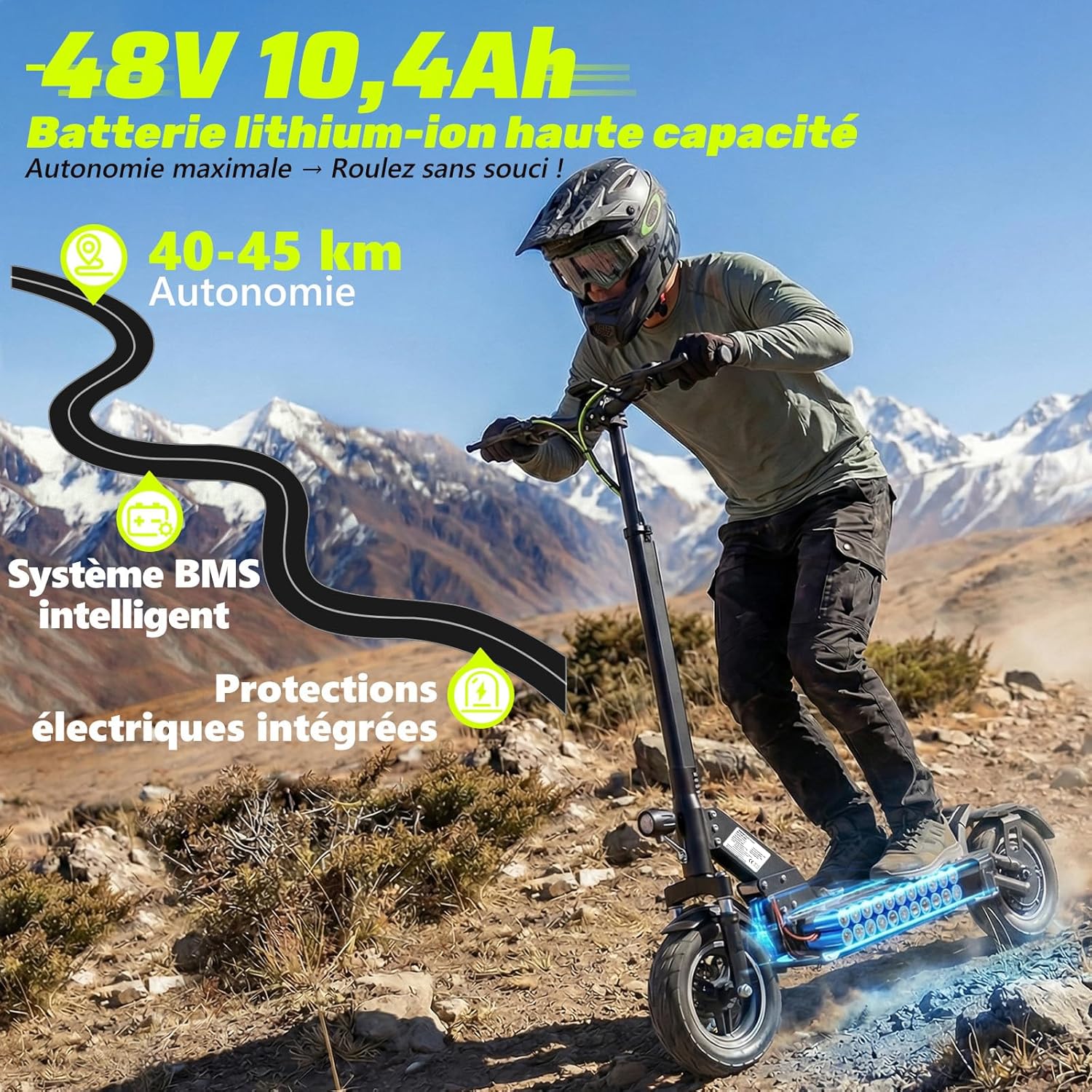 Trottinette électrique adulte tout terrain 800 2000 W batterie 48 V autonomie 50 90 km