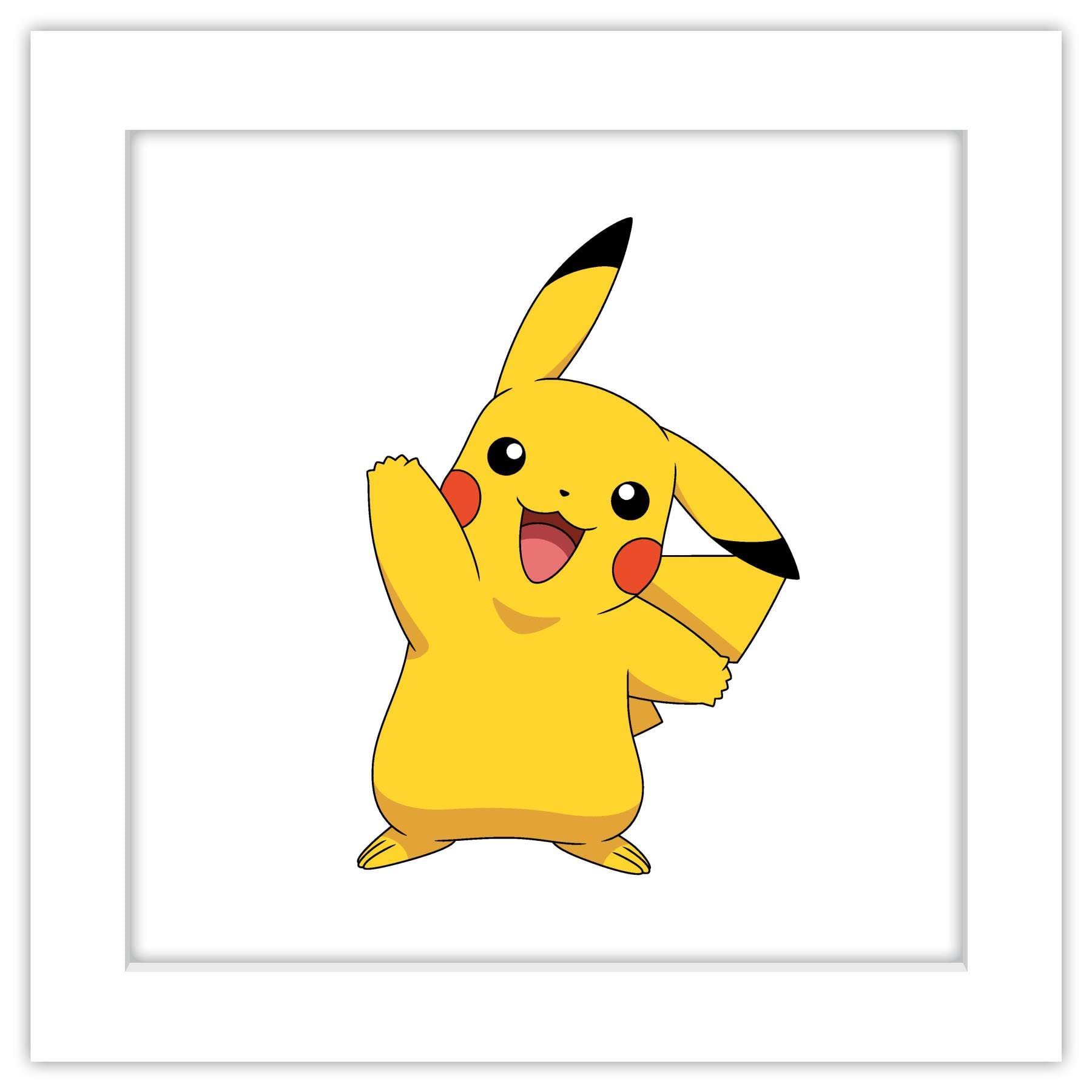 Trends International Gallery Pops Pokemon - Pikachu Waving Pose Wall Art, White Framed Version, 12'' x 12''