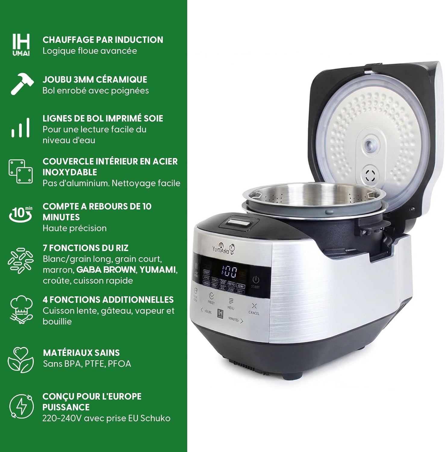 Cuiseur riz induction bol céramique 7 fonctions riz 4 fonctions multicuiseur écran LED