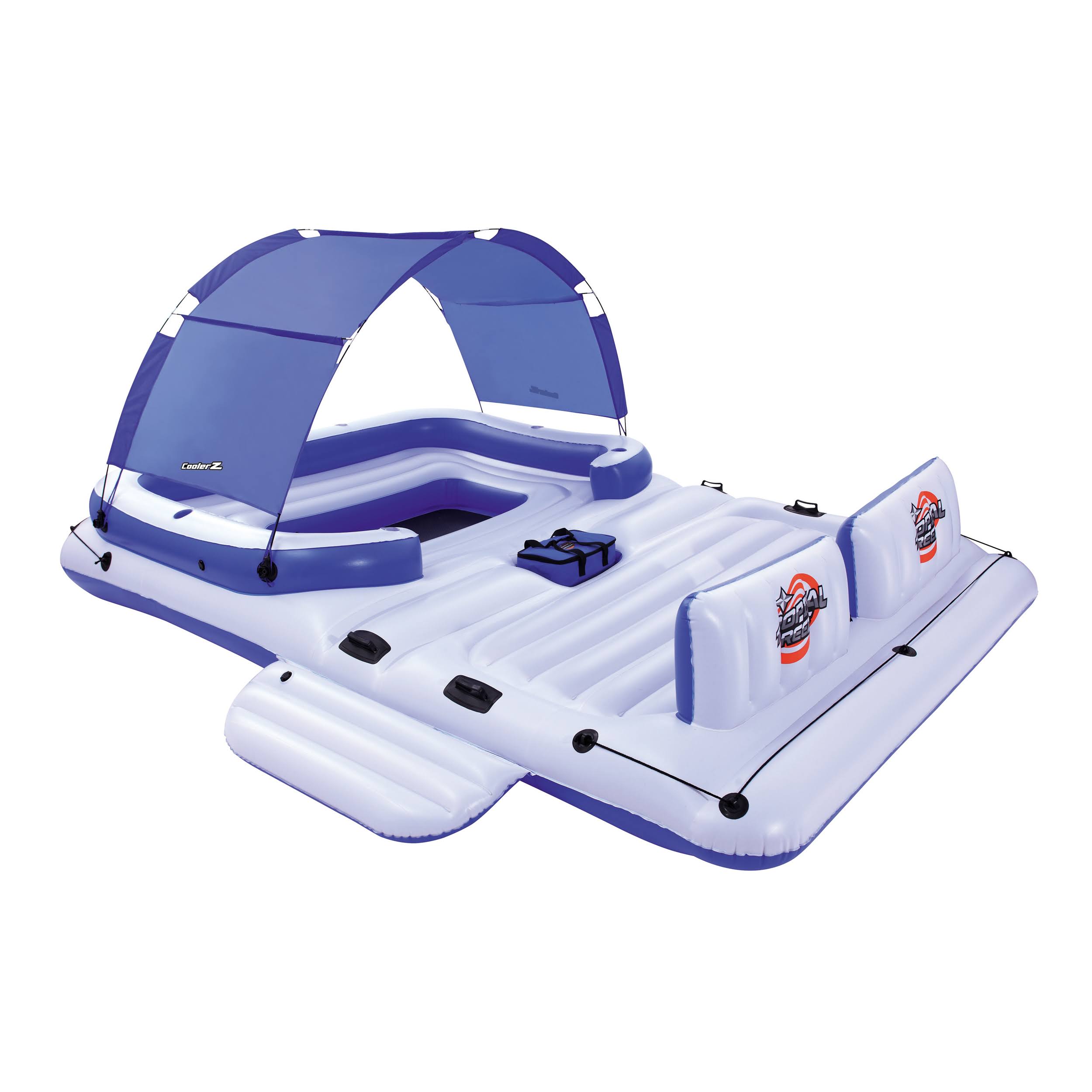 Bestway CoolerZ Tropical Breeze 6-Person Floating Island Pool Lake Raft Lounge, Blue