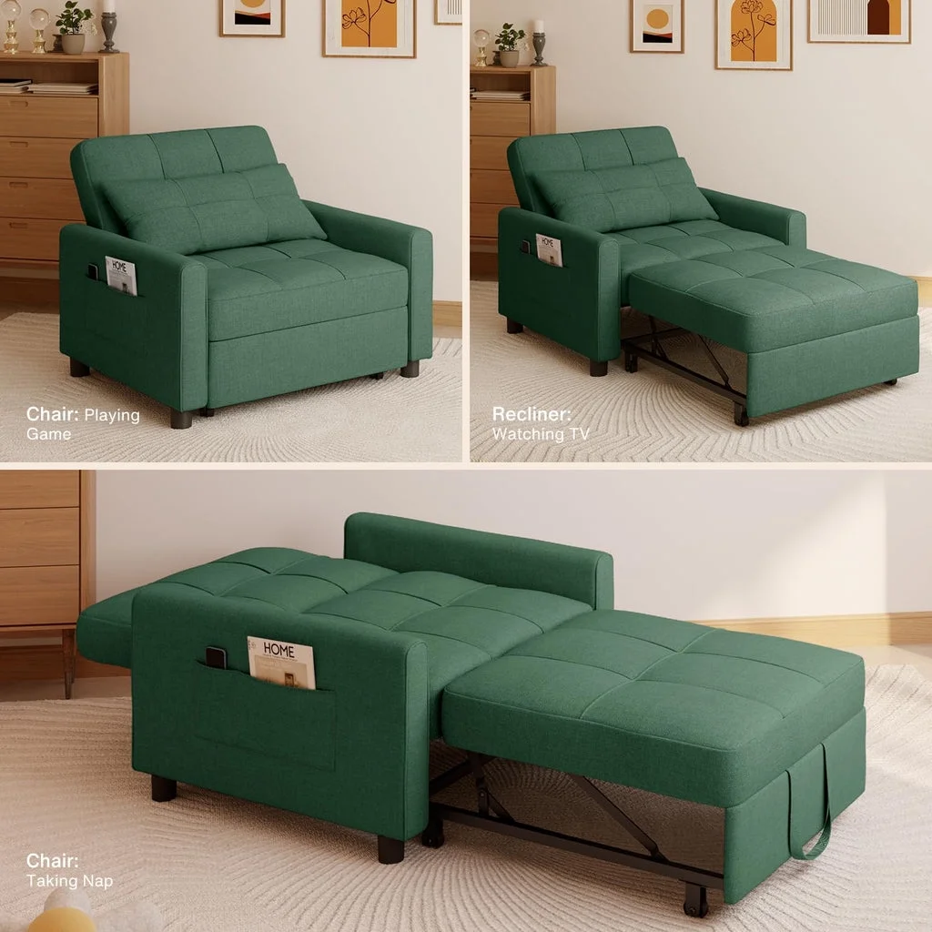 Convertible Sleeper Chair, Aiho 3 - in - 1 Convertible Sofa Bed Recliner Chair with Pull Out Couch - Dark Gray