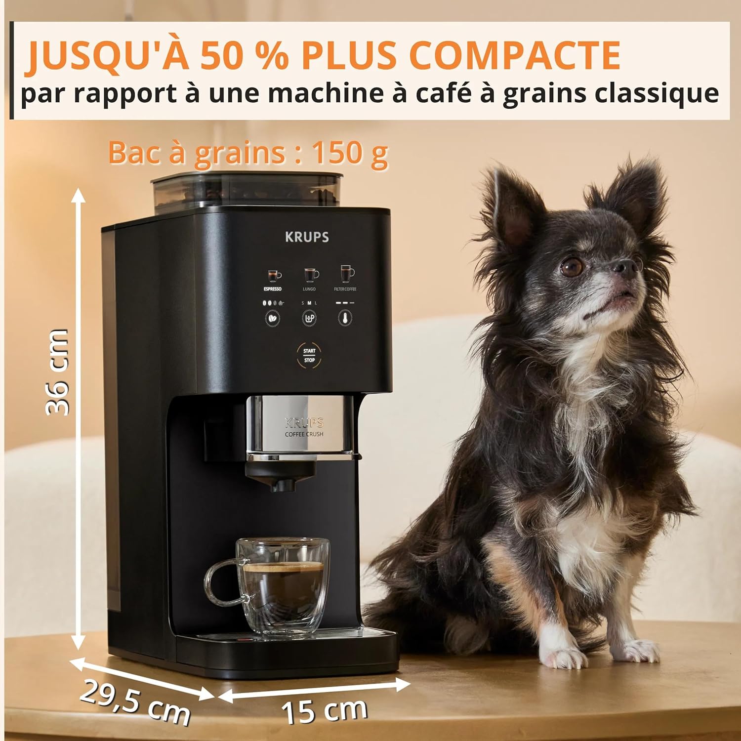 Machine café grains Coffee Crush Extra compacte nettoyage facile noir