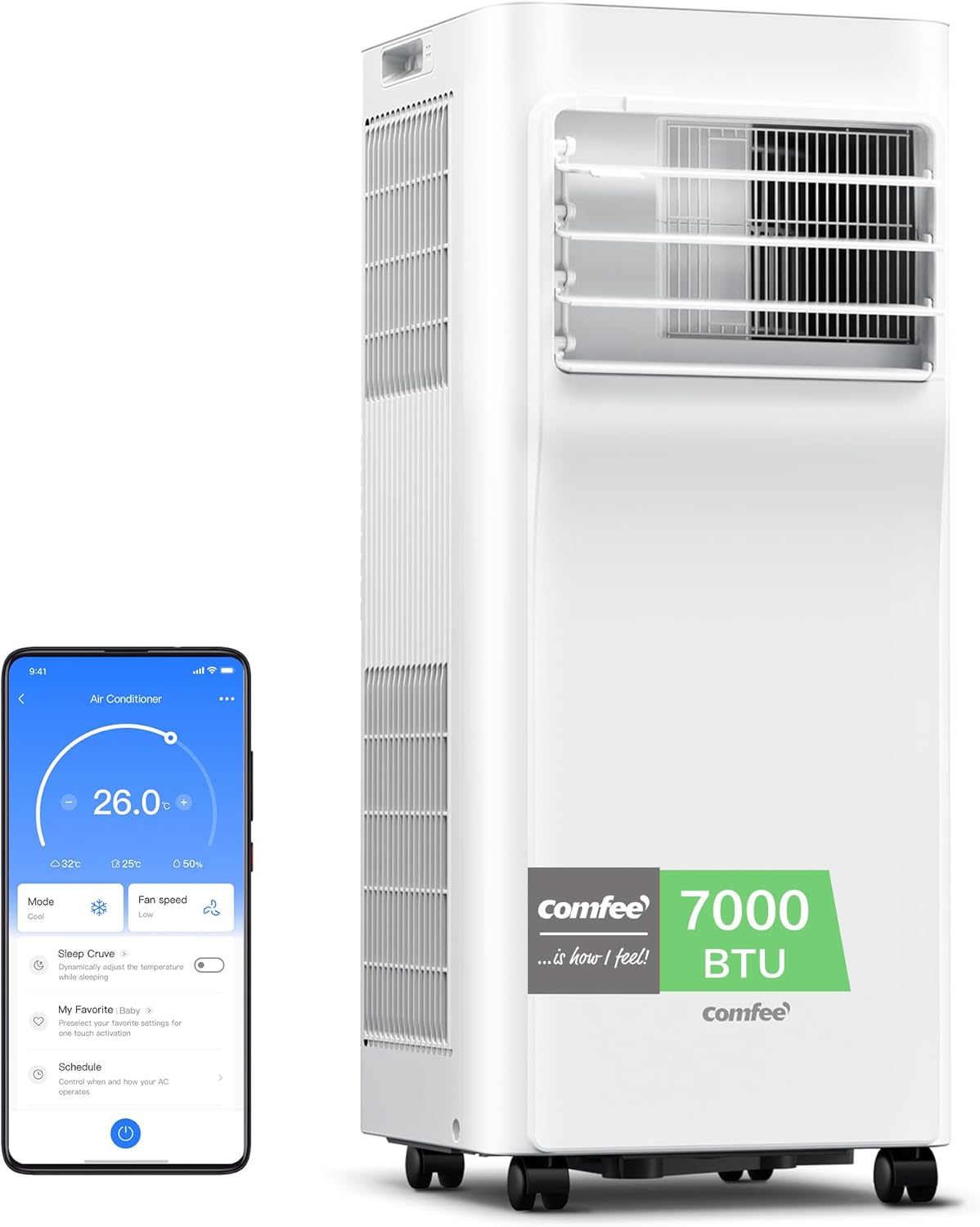 Climatiseur mobile 7000 BTU 2kW contrôle app 3 modes 3 vitesses minuterie 24h pièces 23m² Breezy Cool 20