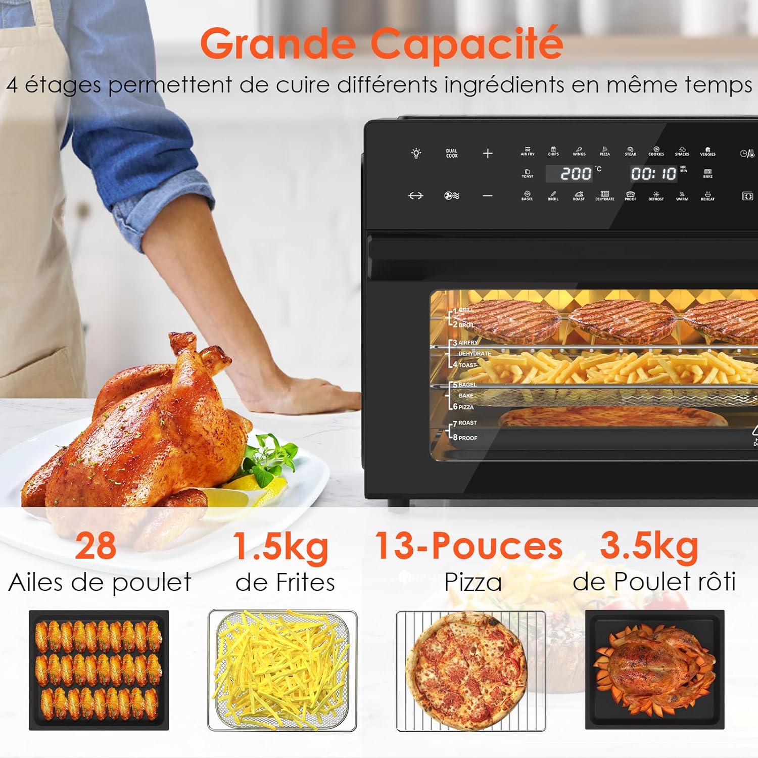 Friteuse sans huile 30 L rôtissoire 20 programmes écran tactile LED