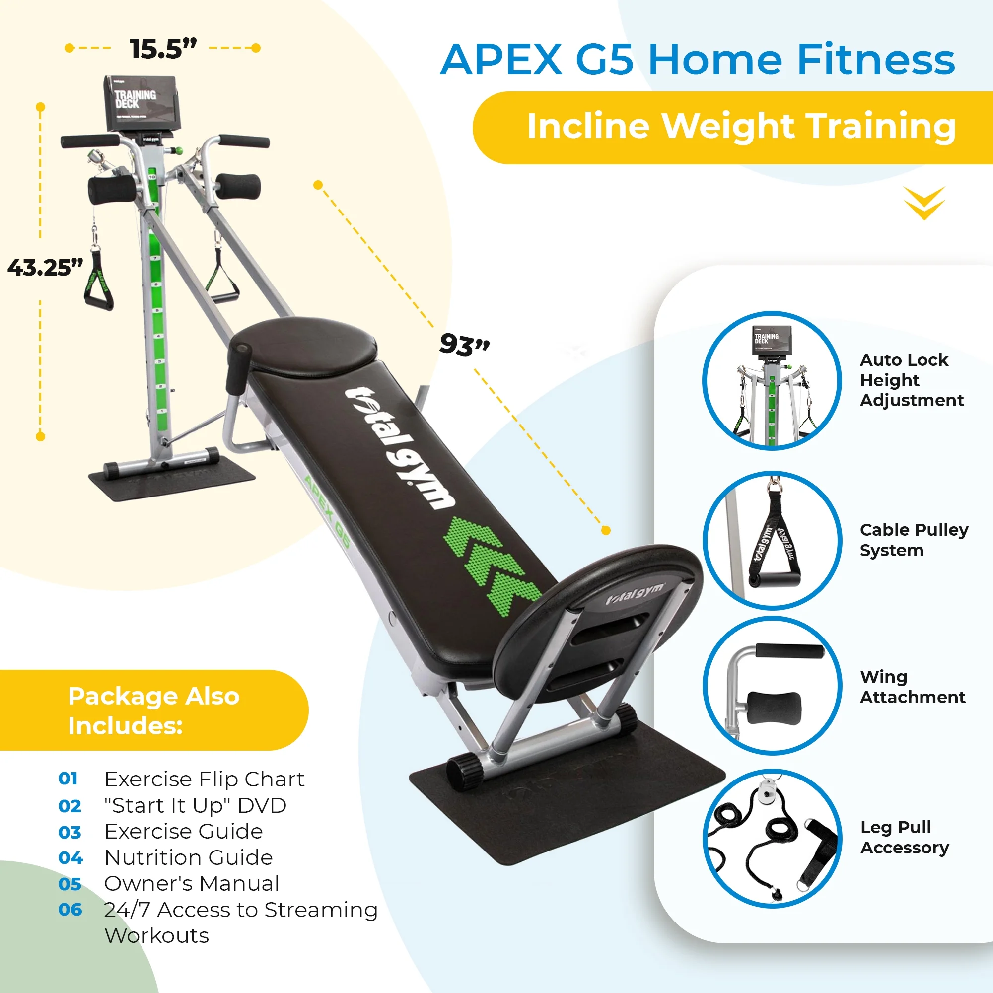 Total Gym APEX G5 Home Fitness Incline Weight Trainer Equipment W/ 10 Resistance Levels