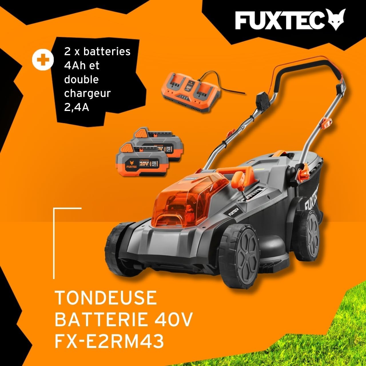Tondeuse gazon sans fil 40V E2RM43 largeur coupe 43 cm bac 40 L hauteur réglable