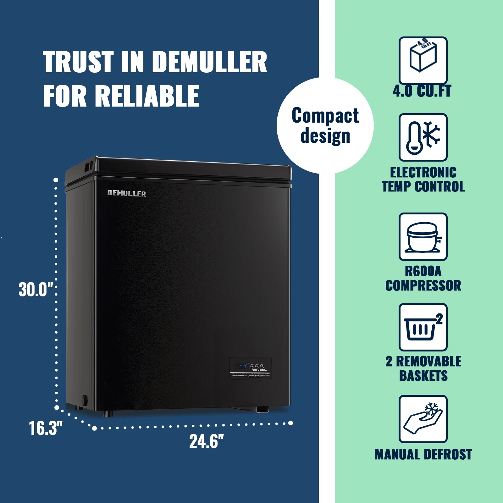 DEMULLER Deep Chest Freezer Freezers with Two Storage Baskets Ultra - Low Temperature Black 79 - B - 1