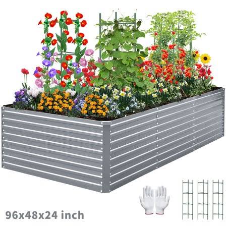 Garden Bed 8x4x2 ft Galvanized Steel Rust-Resistant Planter Box for Outdoor Gardening Eco-Friendly Coating for Safe Food Growing - Perfect for