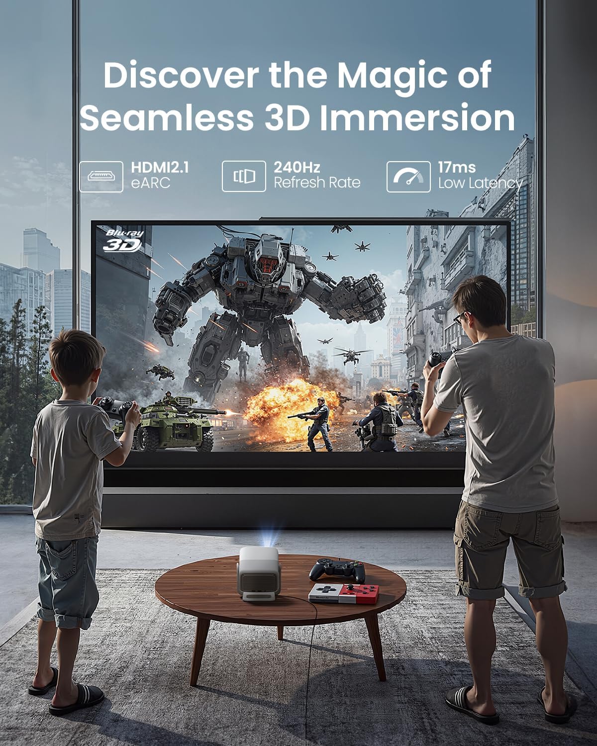 Mini vidéoprojecteur 4K triple laser 1100 lumens autofocus Google TV Netflix