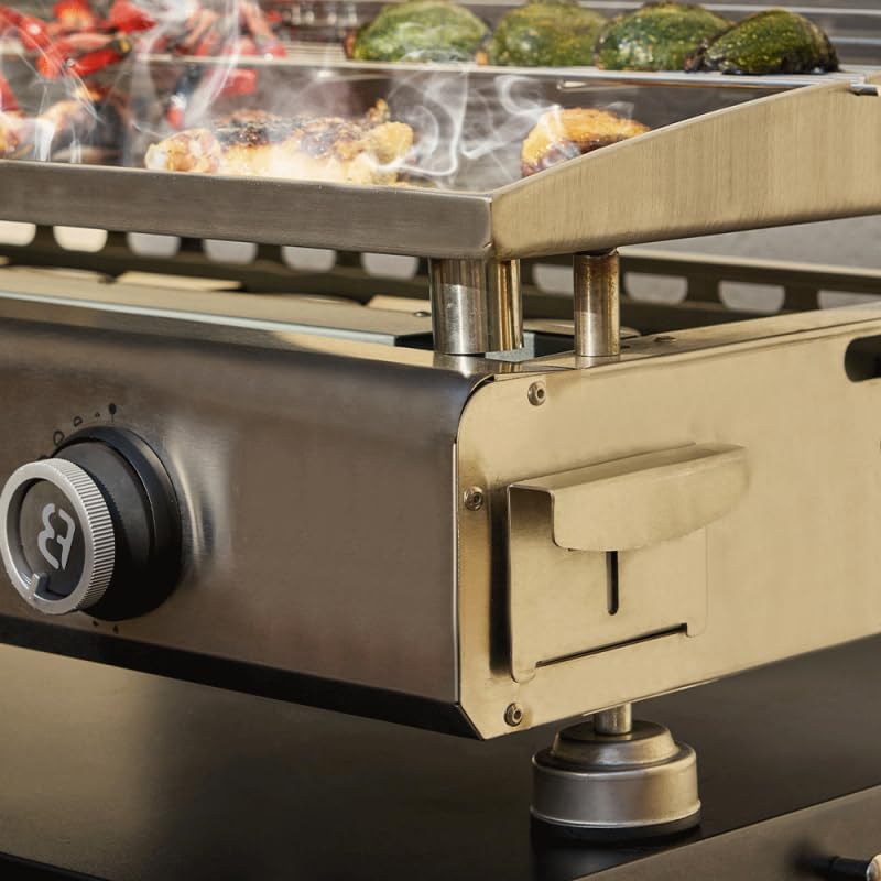 Plancha inox 84x34 cm 4 brûleurs grille réchauffement tiroir graisse