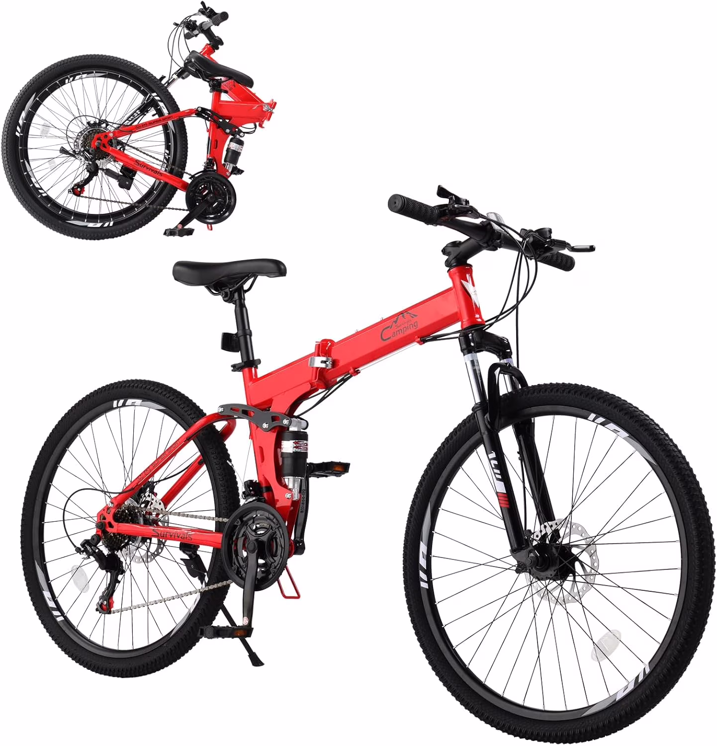 Ambifirner 26 in Folding Mountain Bike Under 250$ Men Mountain Bike 21 Speed, High Carbon Steel, Disc Brake Folding Bikes for Adults/Men/Women Red