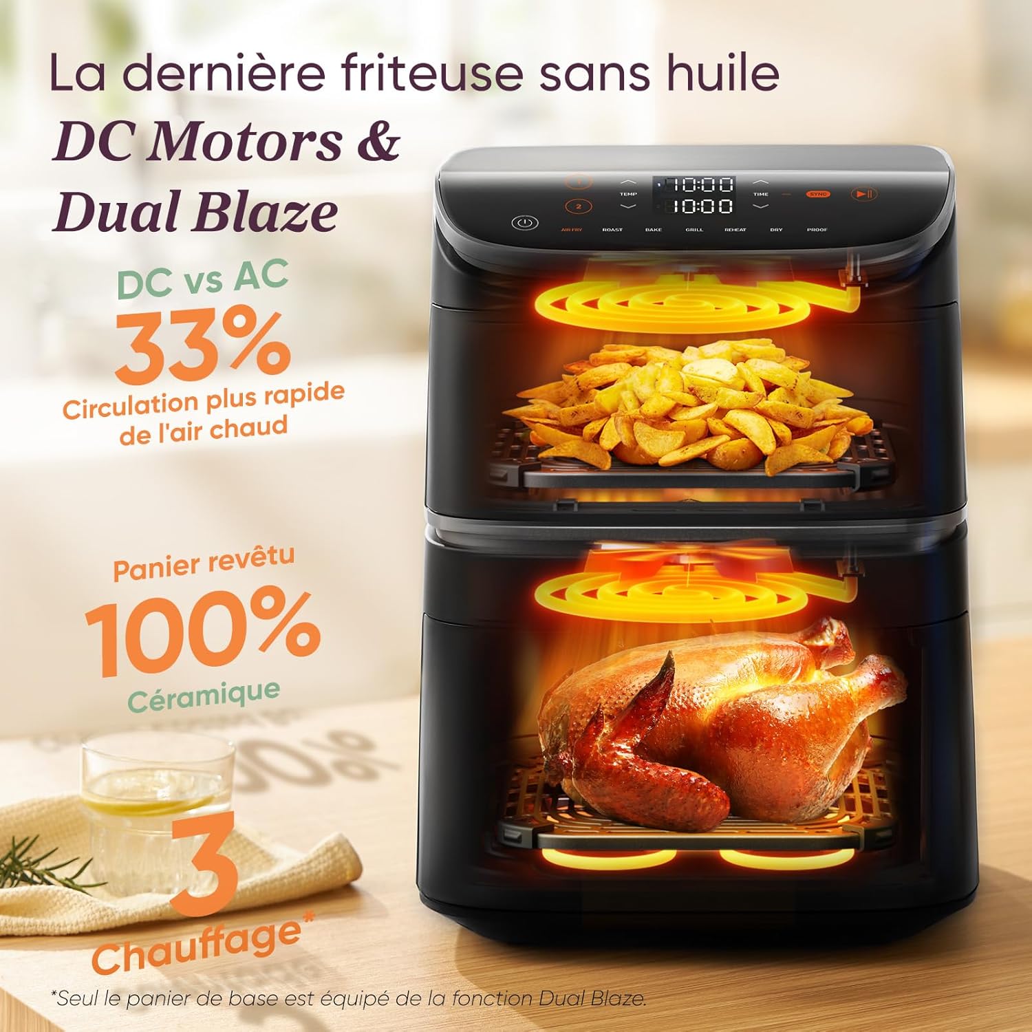 Friteuse air chaud 108L Turbo Tower Pro céramique double stack 3 niveaux 7 fonctions 300 recettes