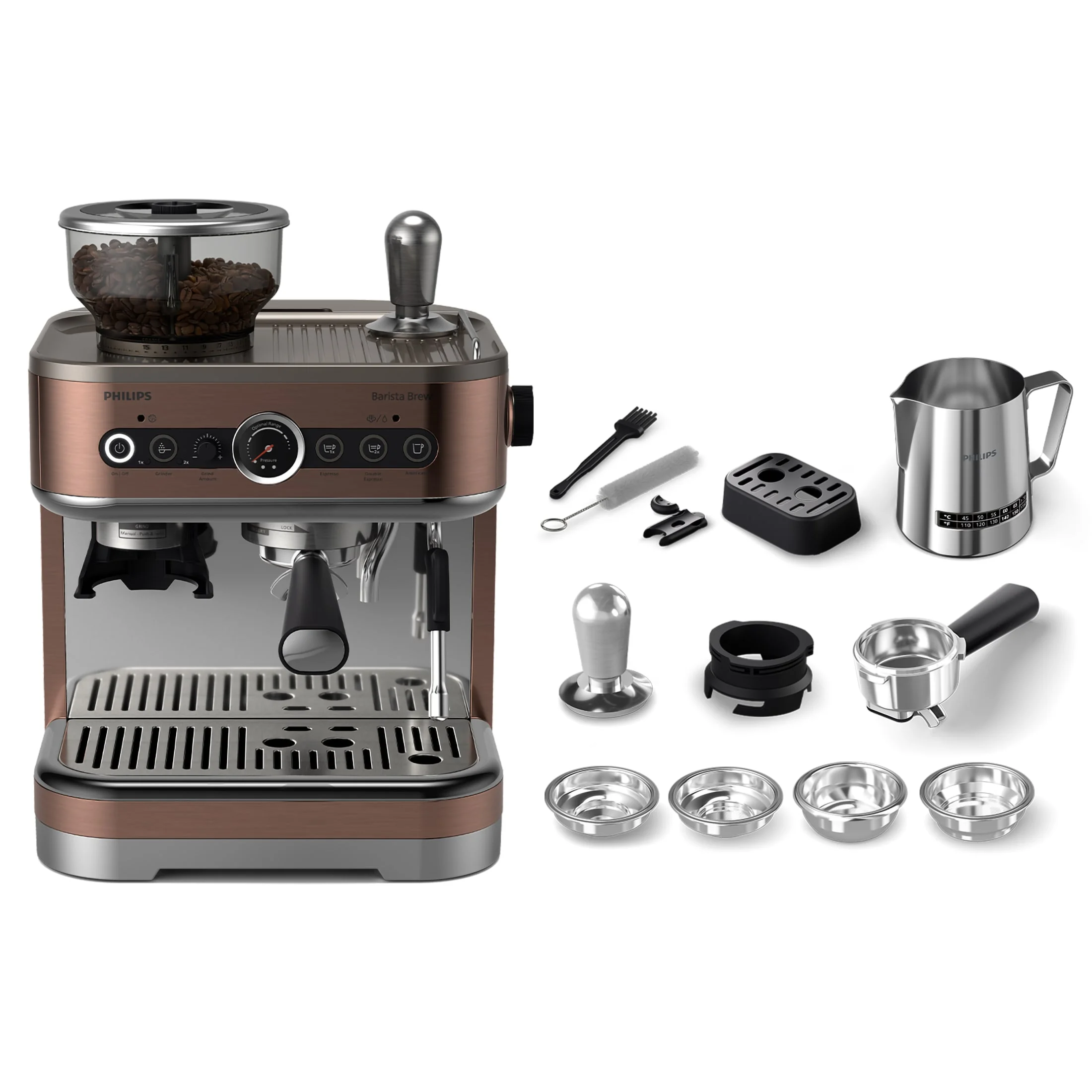 Philips Barista Brew Semi - Automatic Espresso Machine with Milk Frother, Silver Metal