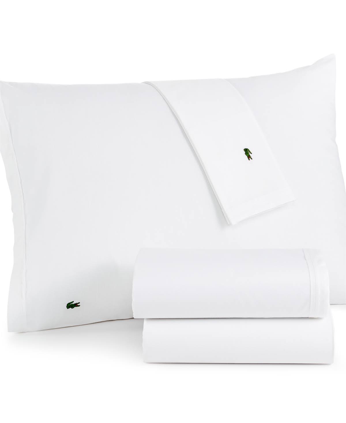 Lacoste 100% Cotton Percale Sheet Set Solid White Twin