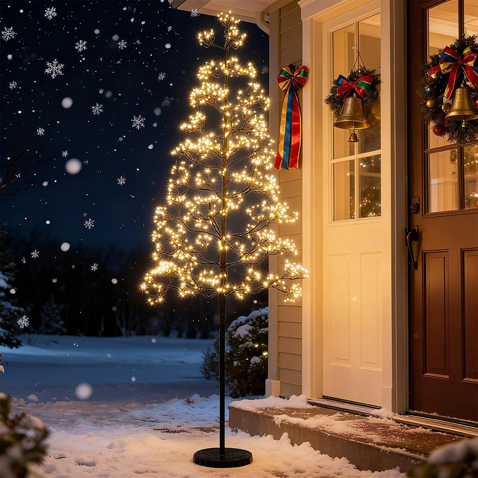 5/6/7 FT Lighted Alpine Tree for Christmas, Pre-lit Artificial Cedar Tree with Weighted Base