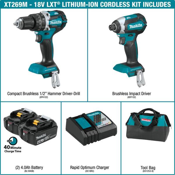 18V LXT Lithium-Ion Brushless Cordless 2-Pc. Combo Kit (4.0Ah) with bonus 18V LXT 1/2 in. Brushless Hammer Driver-Drill