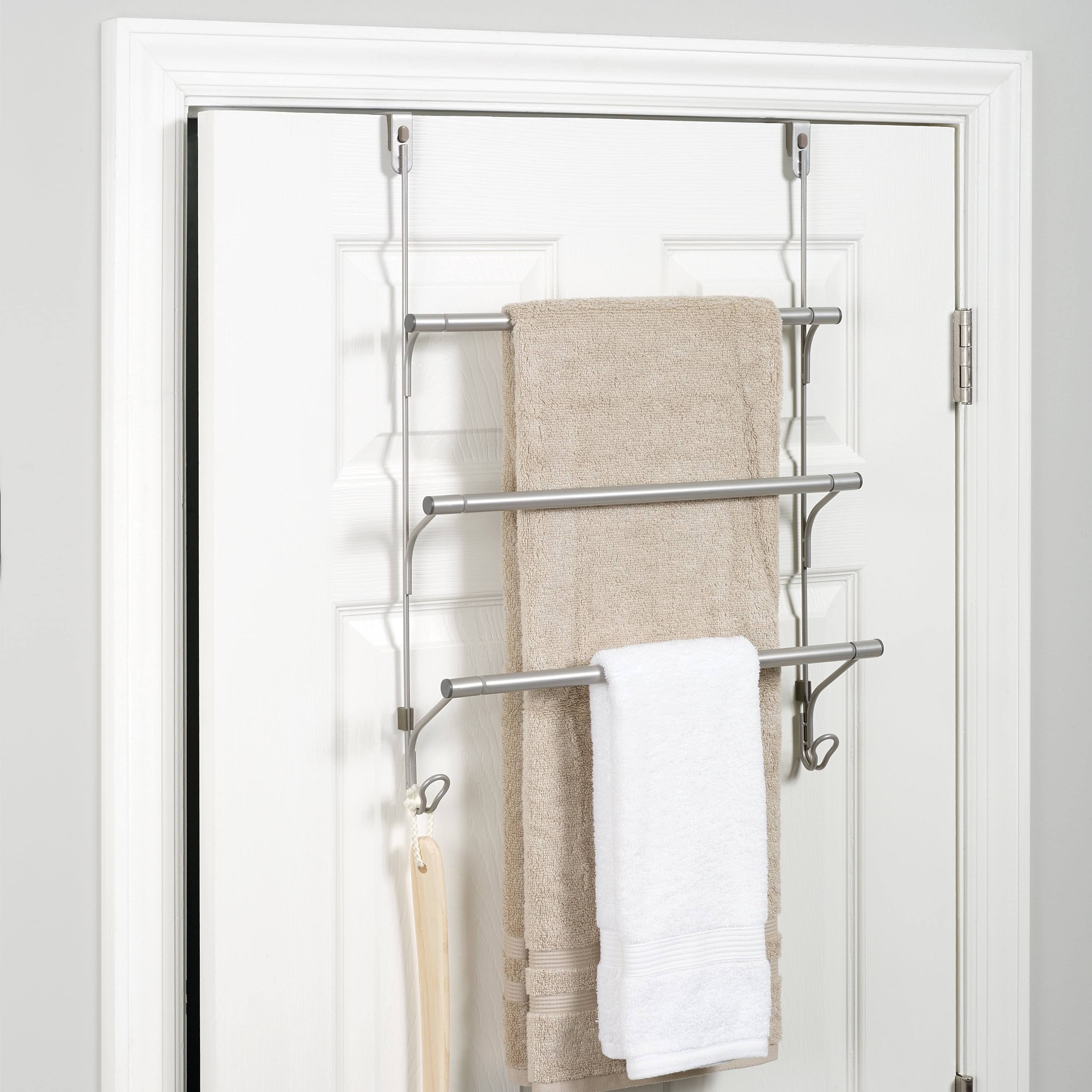 Mainstays Snugfit Over-The-Door 3-Tier Towel Bar with 2 Hooks, Satin Nickel 256NNWM