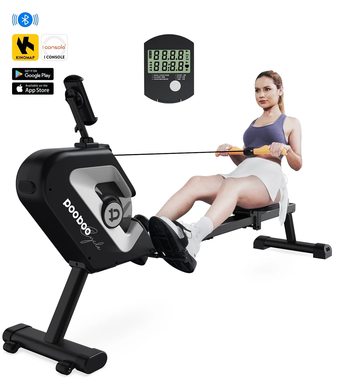 Pooboo Magnetic Rowing Machines Rower Foldable with 8 Level Resistance Indoor Rower Machines with Digital Monitor & Transport Wheels Max Weight up to 350 lb
