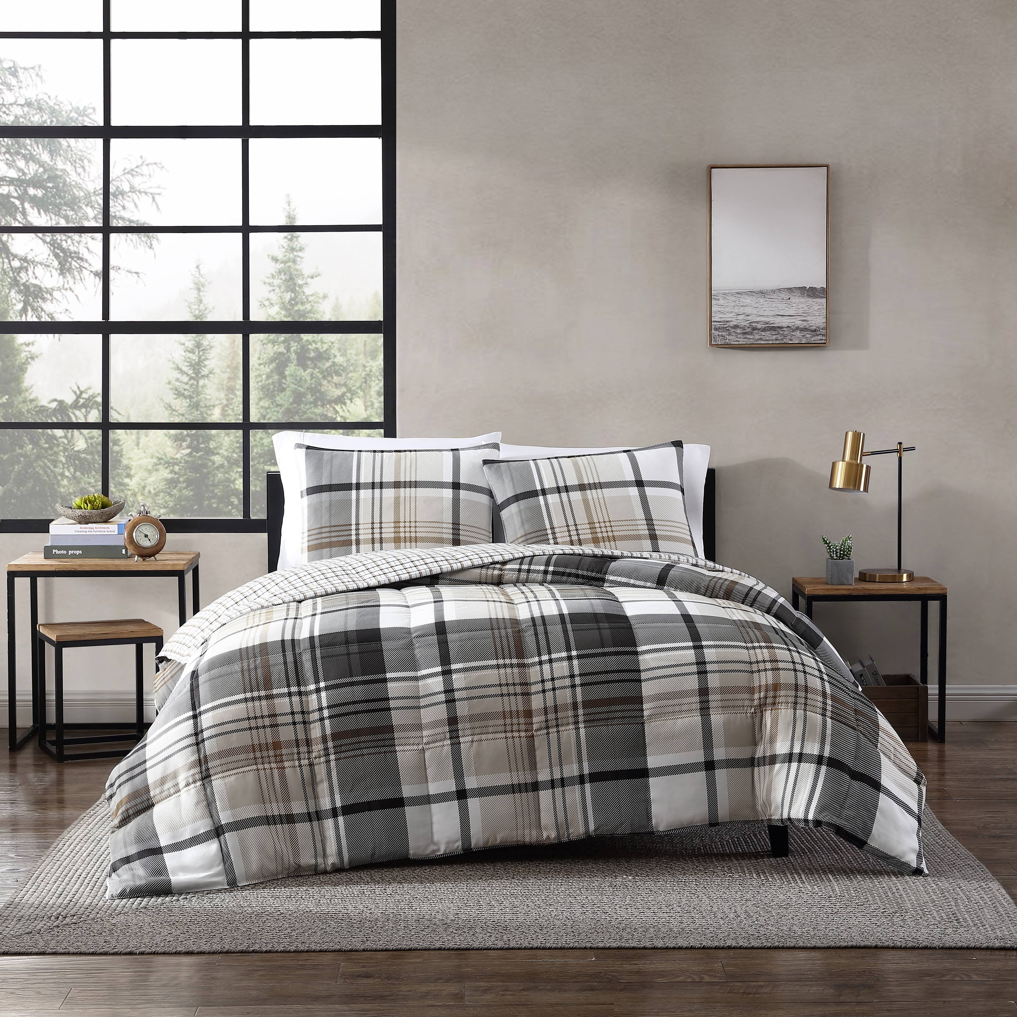 Eddie Bauer Normandy Plaid Comforter Set, Black, Twin