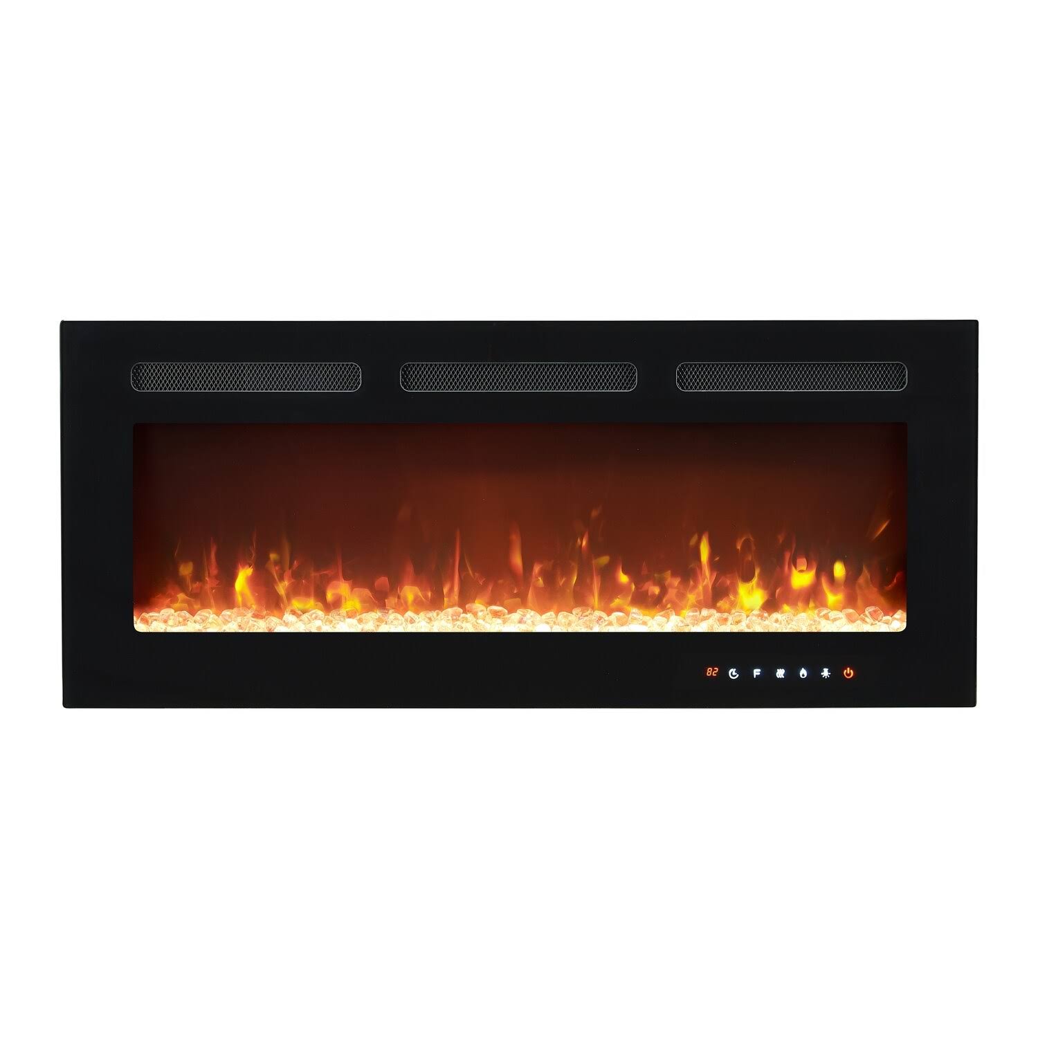 Electric Wall Mounted LED Fireplace Heater with 12 Flame Colors, Touch Screen, Remote Control, Timer, Logset & Crystal Stones - 40 in