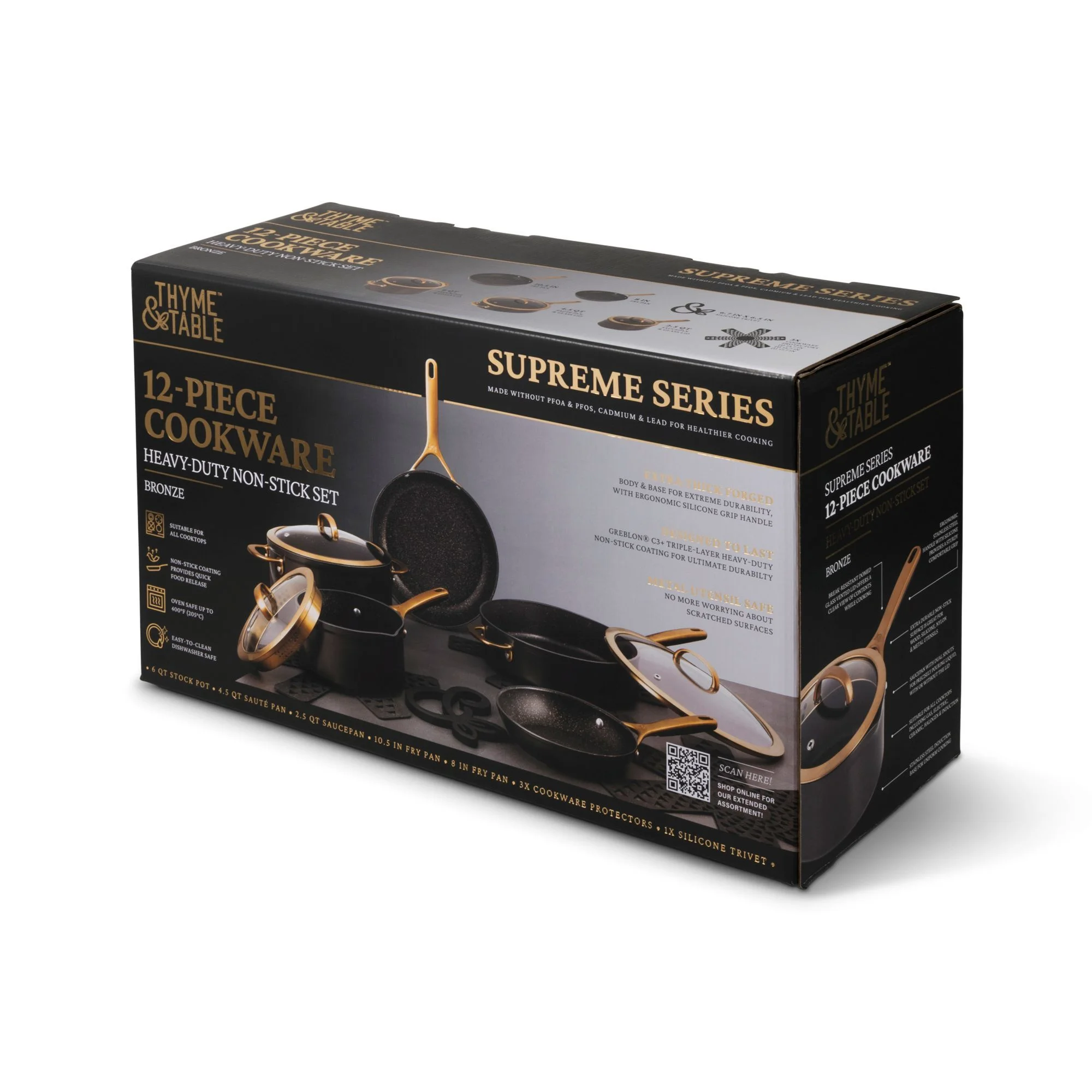Thyme & Table Supreme 12 - Piece Non - Stick Cookware Set, Pots and Pans Set - Bronze