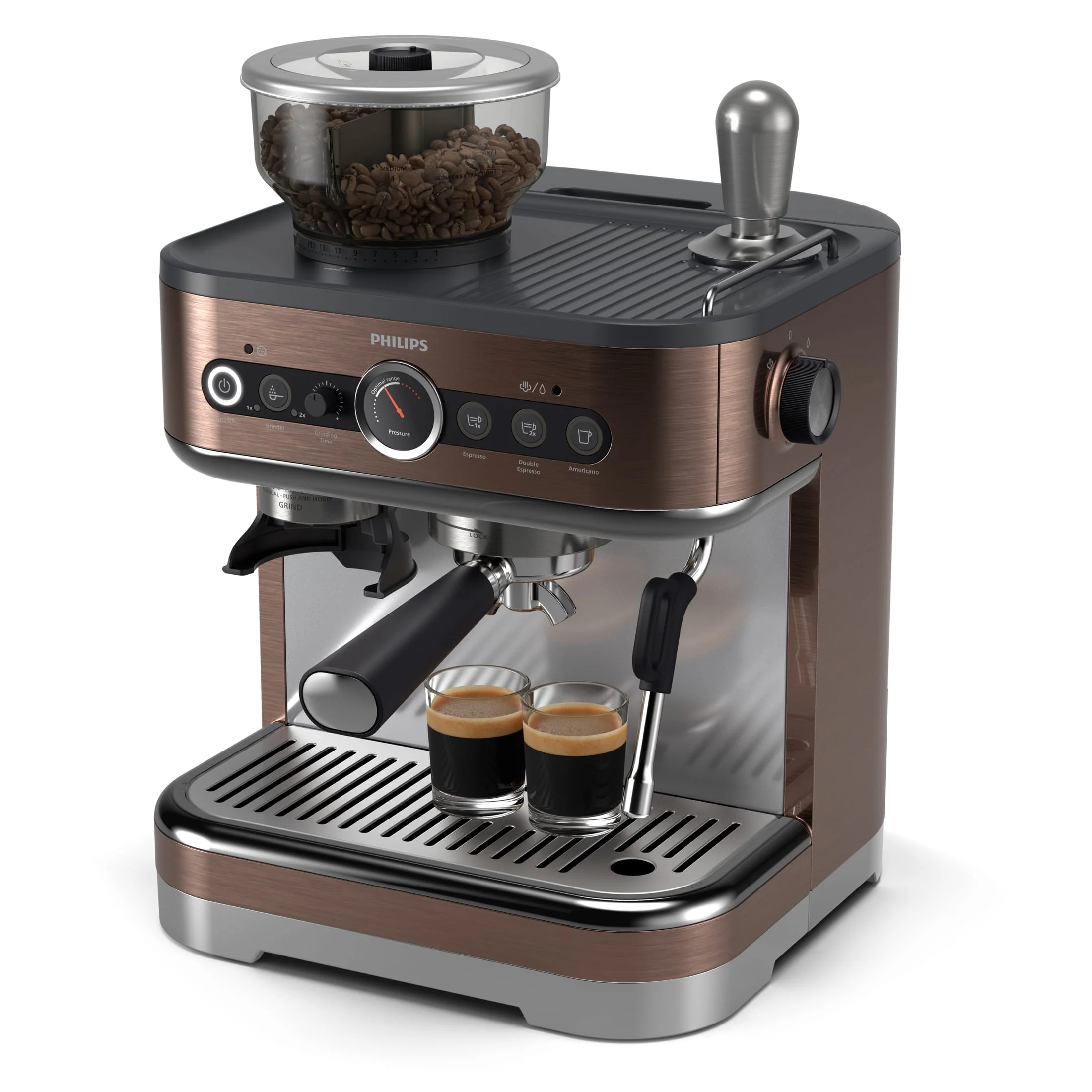 Philips Barista Brew Semi - Automatic Espresso Machine with Milk Frother, Silver Metal
