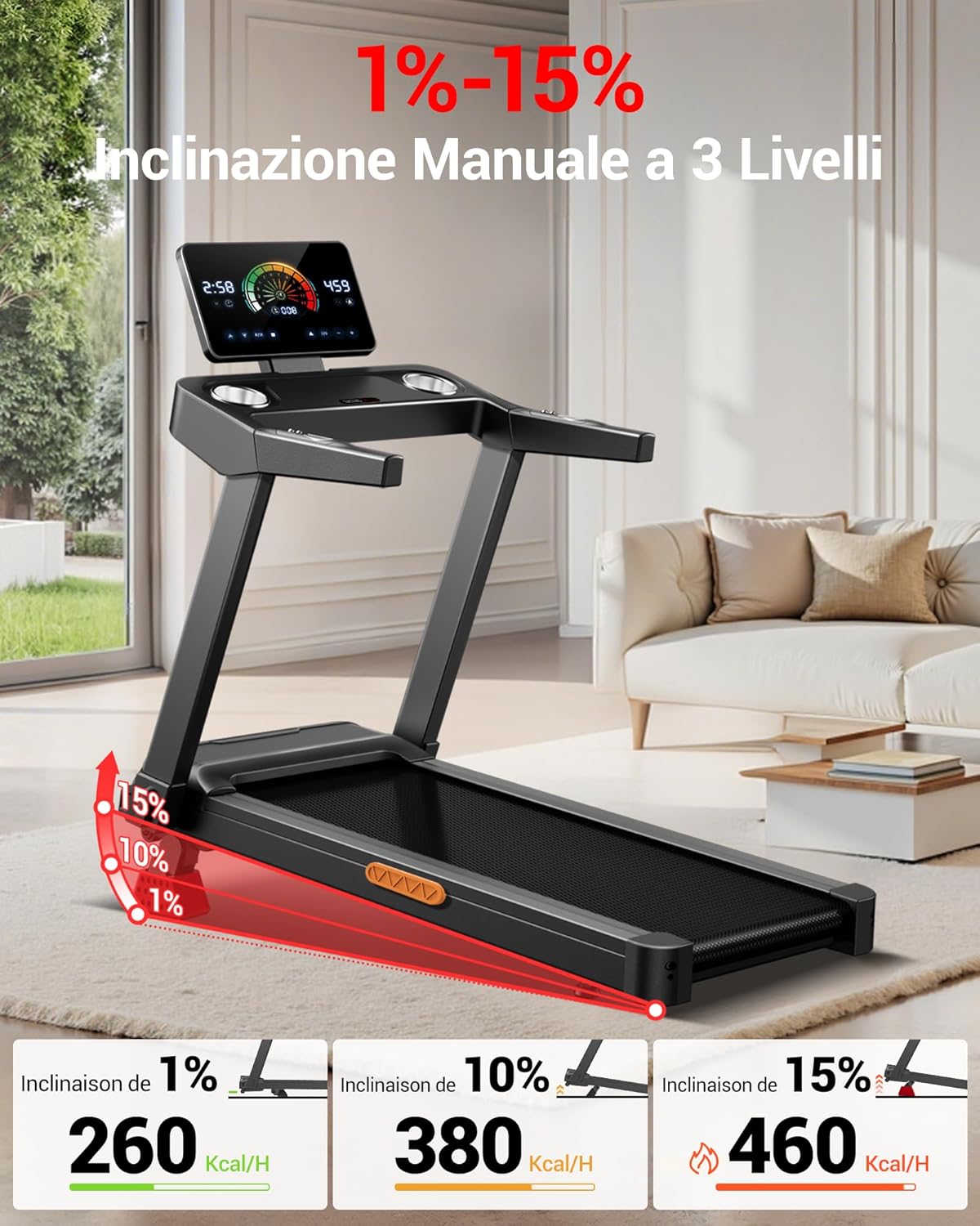Tapis course pliable inclinable 16 pour maison 14 km h moteur 3,5 CV charge 180 kg