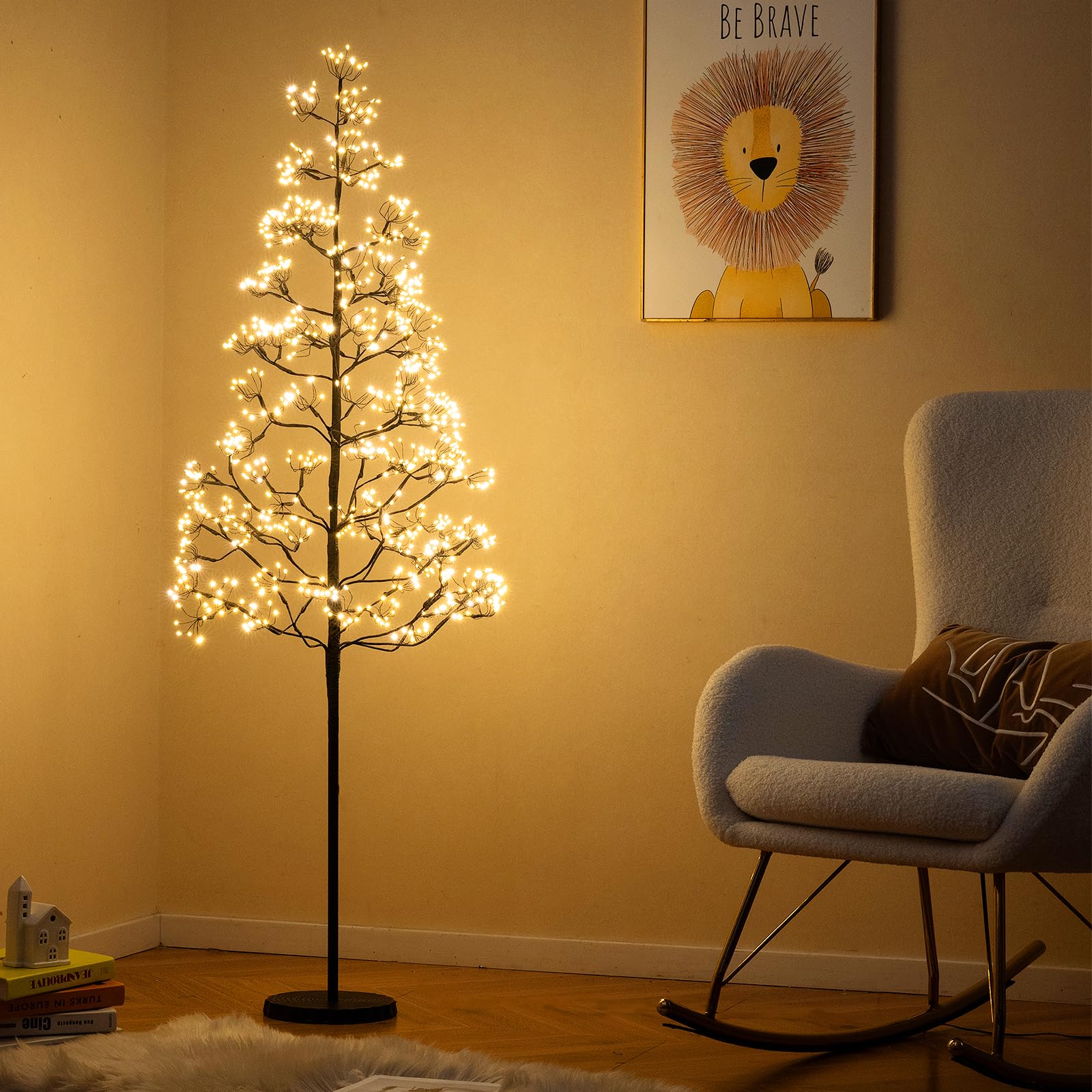 5/6/7 FT Lighted Alpine Tree for Christmas, Pre-lit Artificial Cedar Tree with Weighted Base