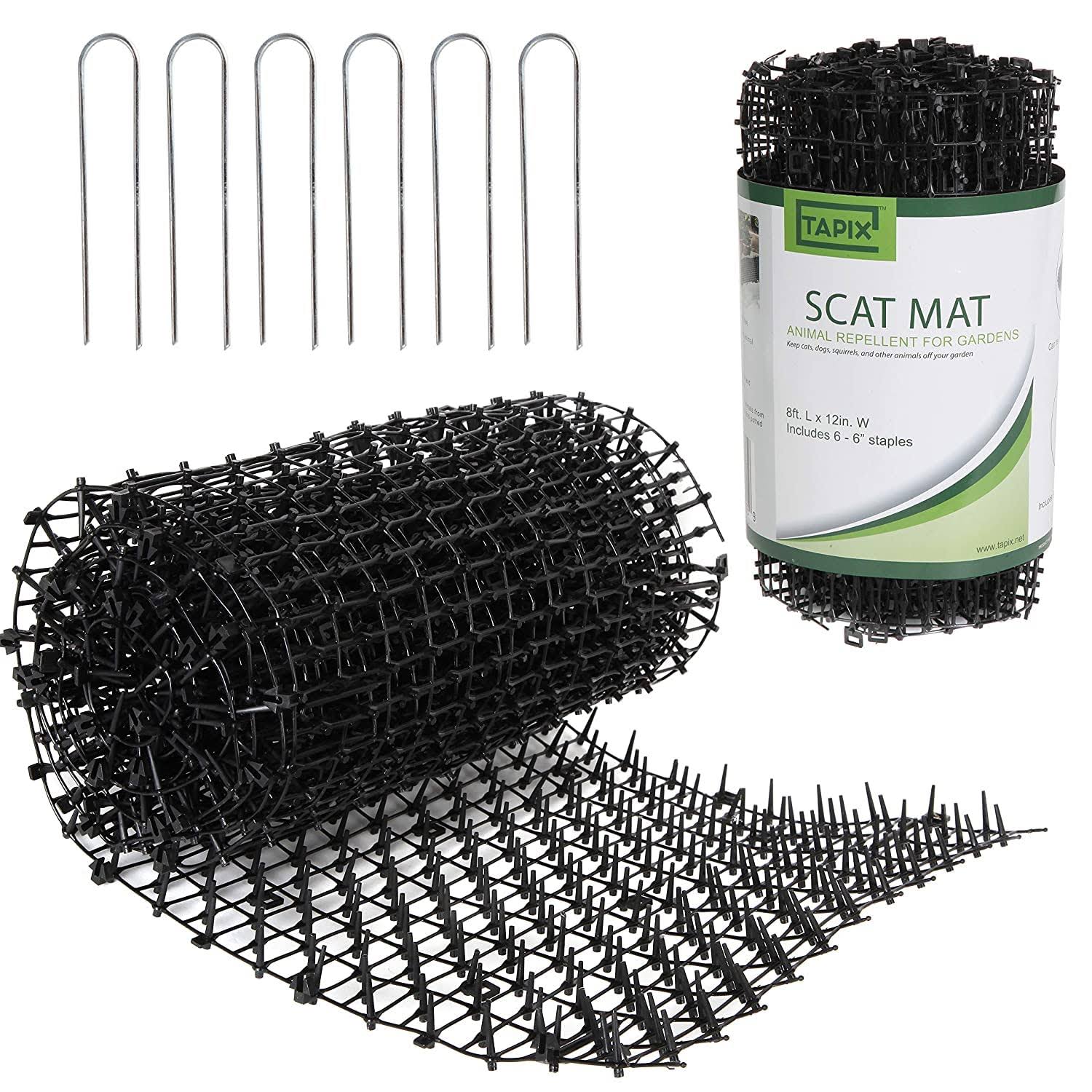 Tapix Cat Scat Mat with Spikes Digging Stopper 8 Feet x 12 inch - Anti-cat Network Cat Strips, Cat Deterrent Mat for Indoor and Outdoor with 6 Staples