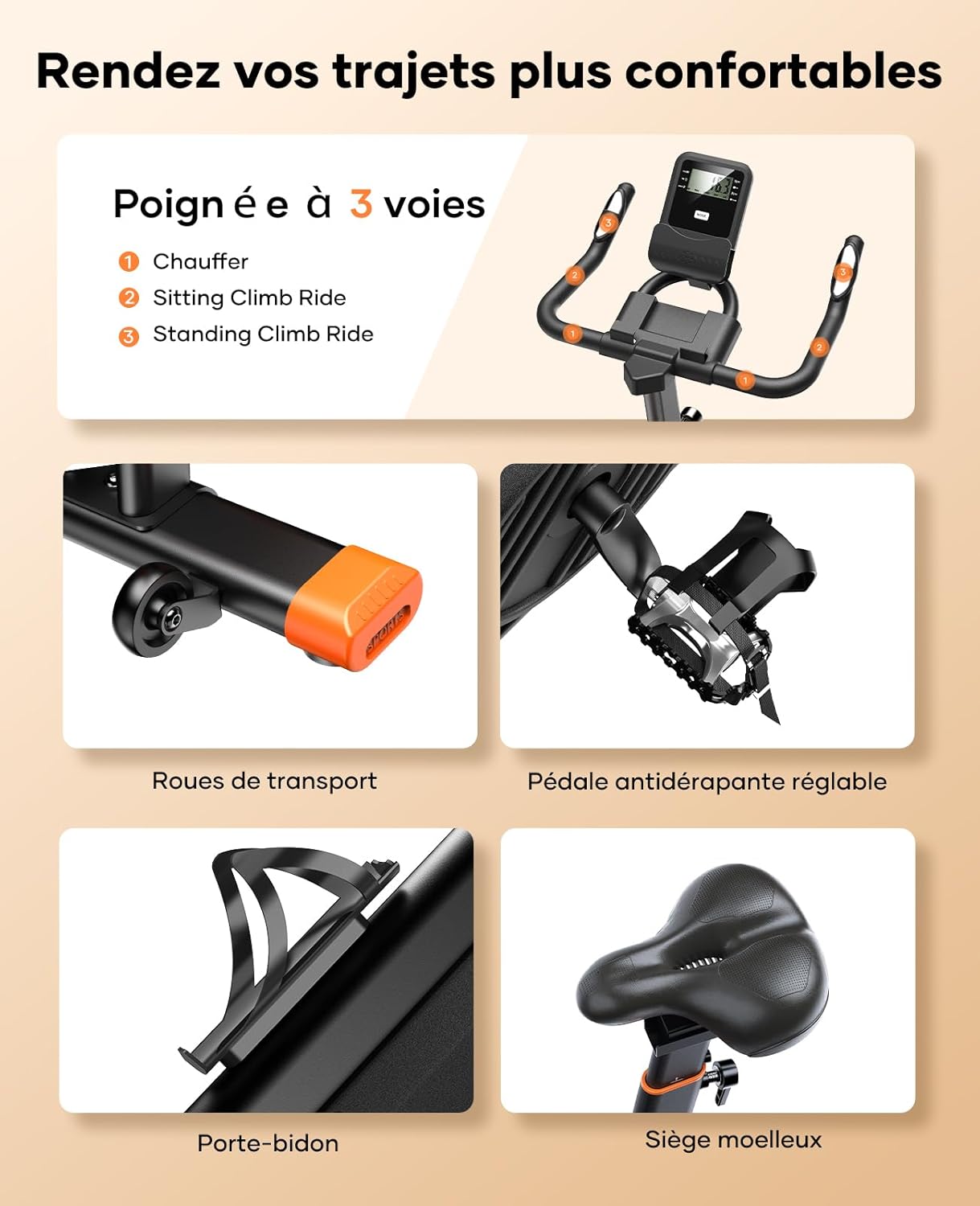 Vélo appartement magnétique connecté app résistance réglable silencieux capacité 160kg