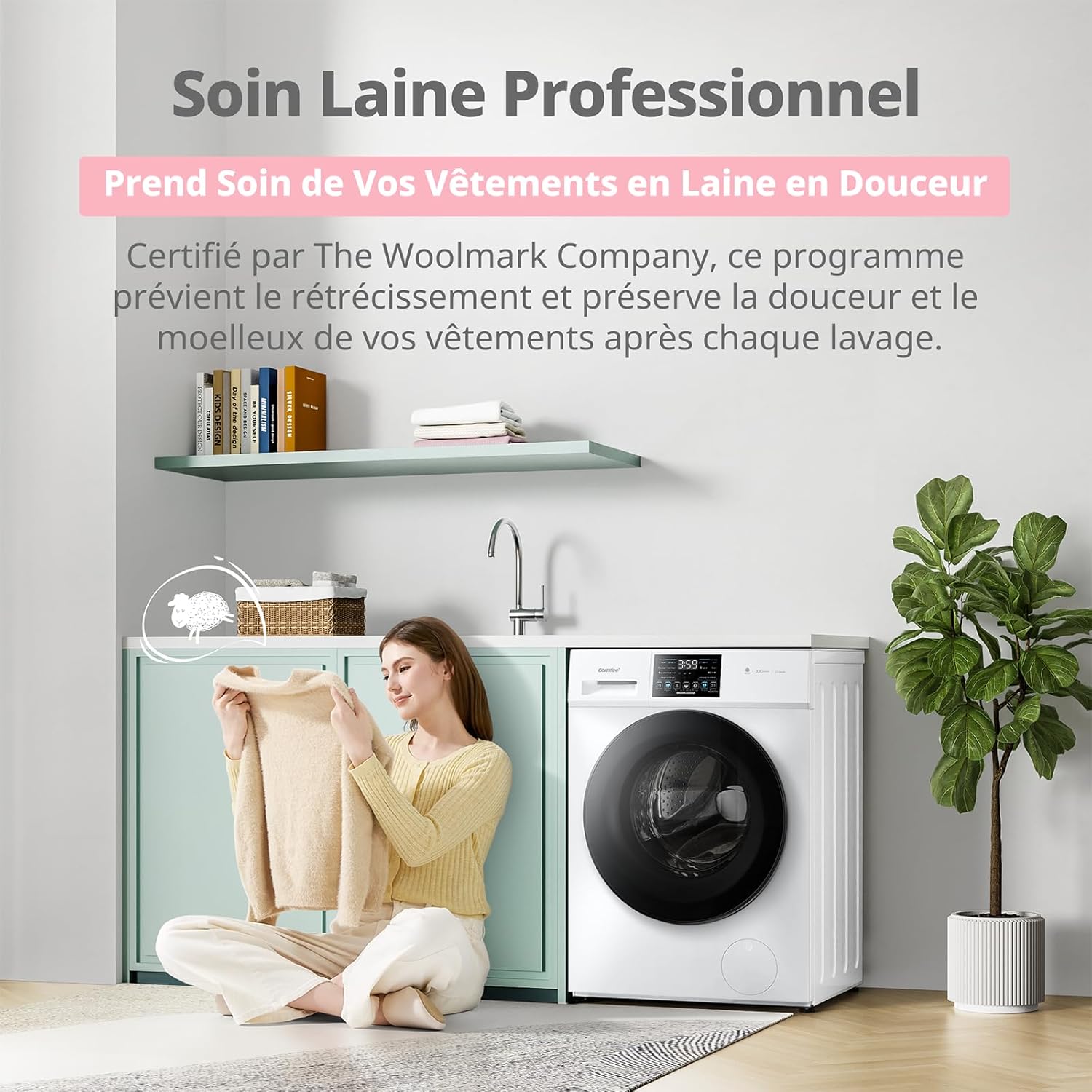 Lave linge autonome CFP03EW100W-FR 10 kg classe A-10% soin vapeur moteur BLDC Woolmark panneau tactile blanc