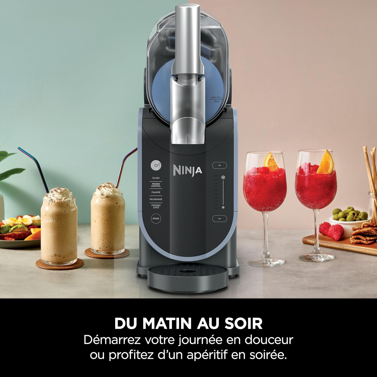 Machine boissons glacées SLUSHi granités cocktails milkshakes jus capacité 19 L bleu gris