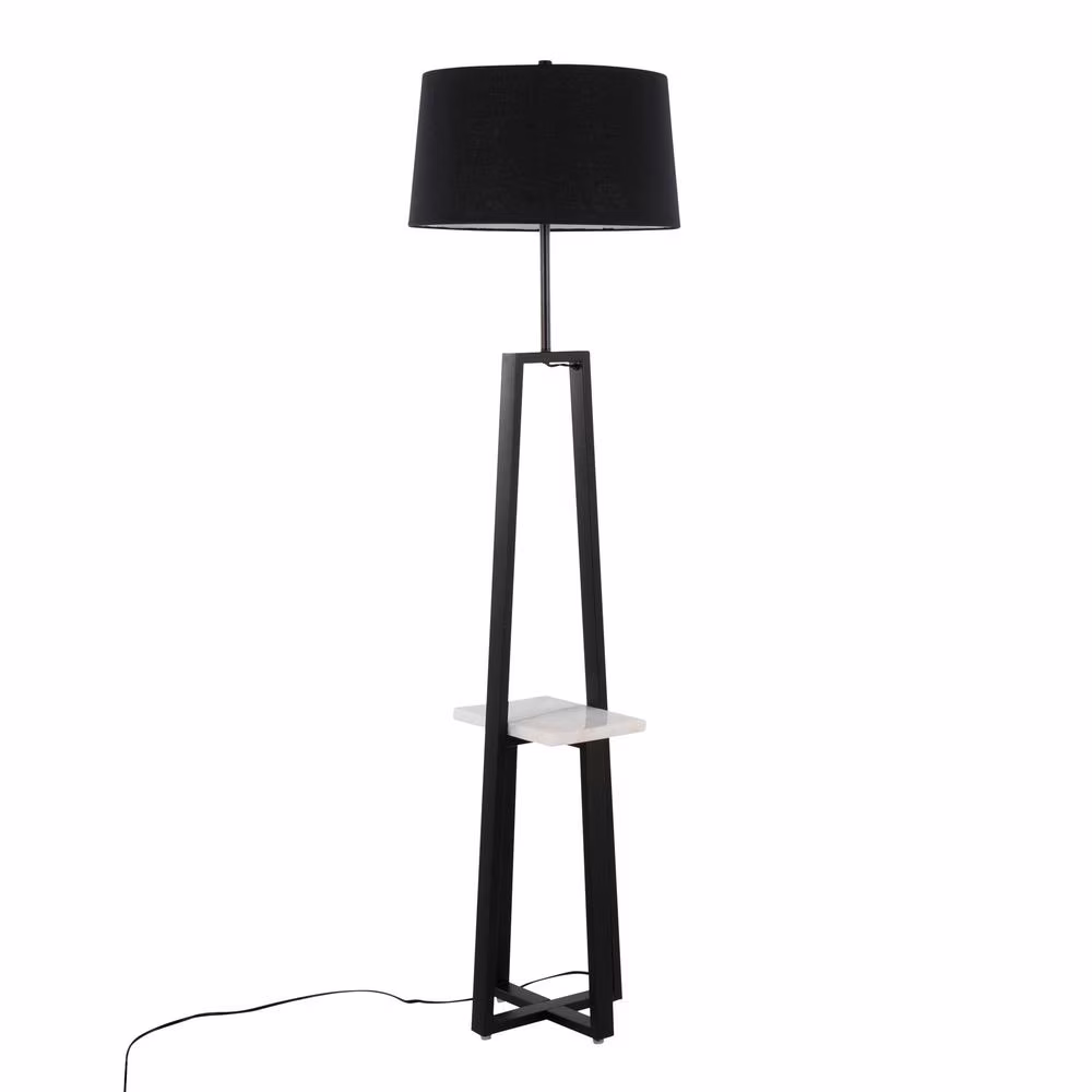 Lumisource White Marble, Black Metal, Black Linen Cosmo Shelf Floor Lamp