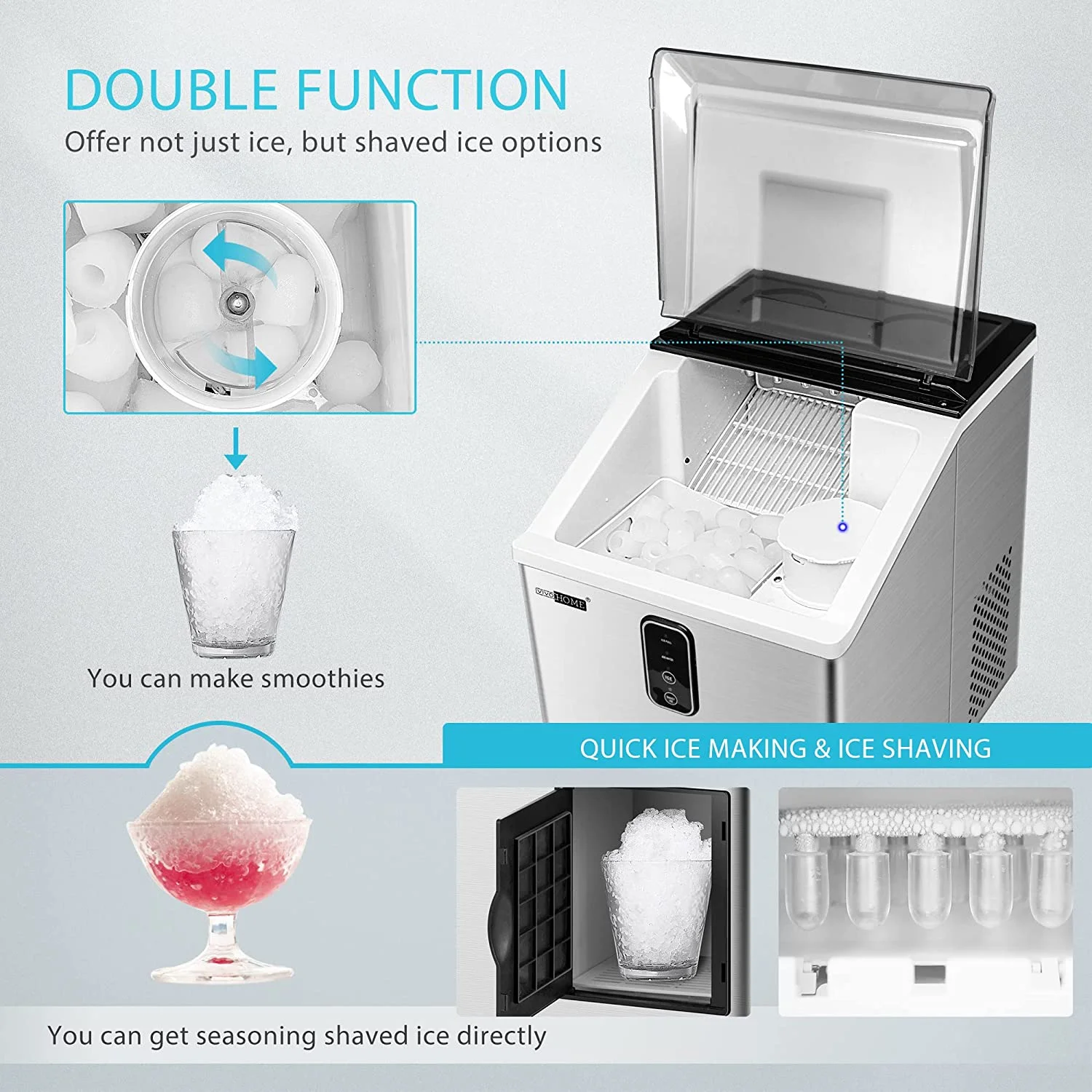 VIVOHOME 2 in 1 Countertop Ice Maker & Ice Shaver Machine, 33 lb/Day