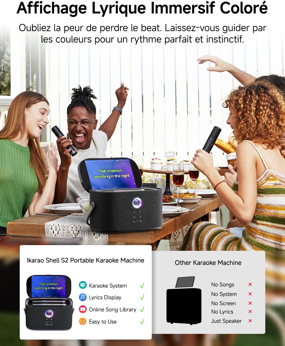 Enceinte karaoké adulte écran 2 micros sans fil 140W WiFi HDMI TV abonnement inclus