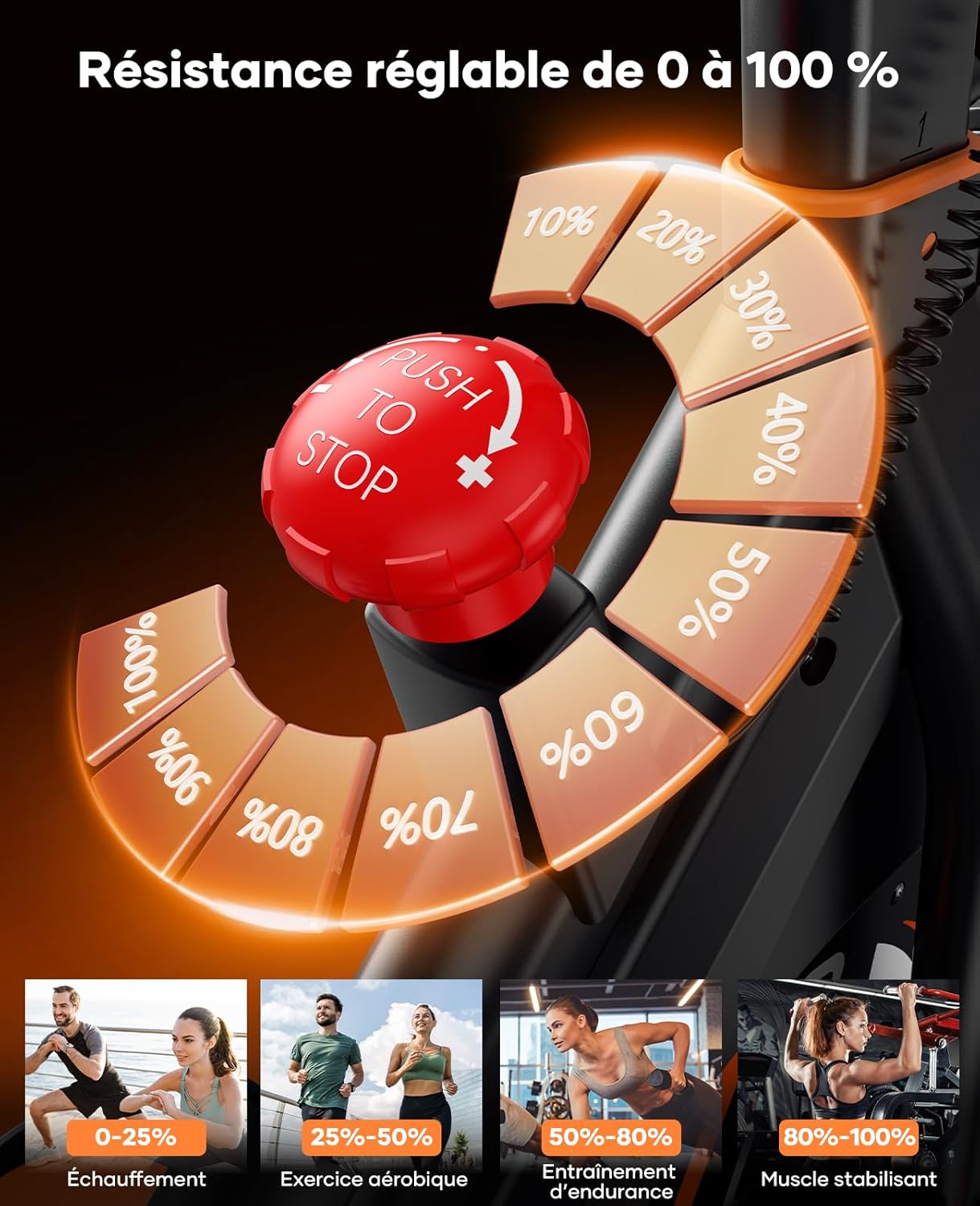 Vélo appartement magnétique connecté app résistance réglable silencieux capacité 160kg