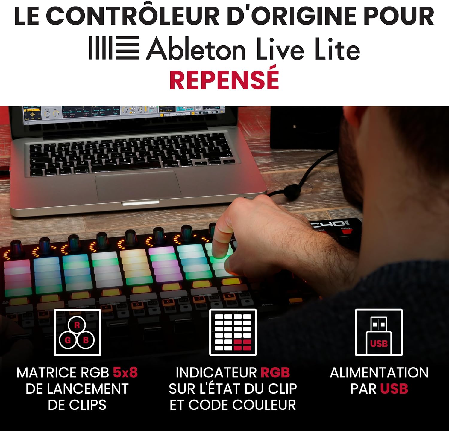 Contrôleur MIDI APC40 MKII USB matrice 5x8 molettes faders logiciels inclus