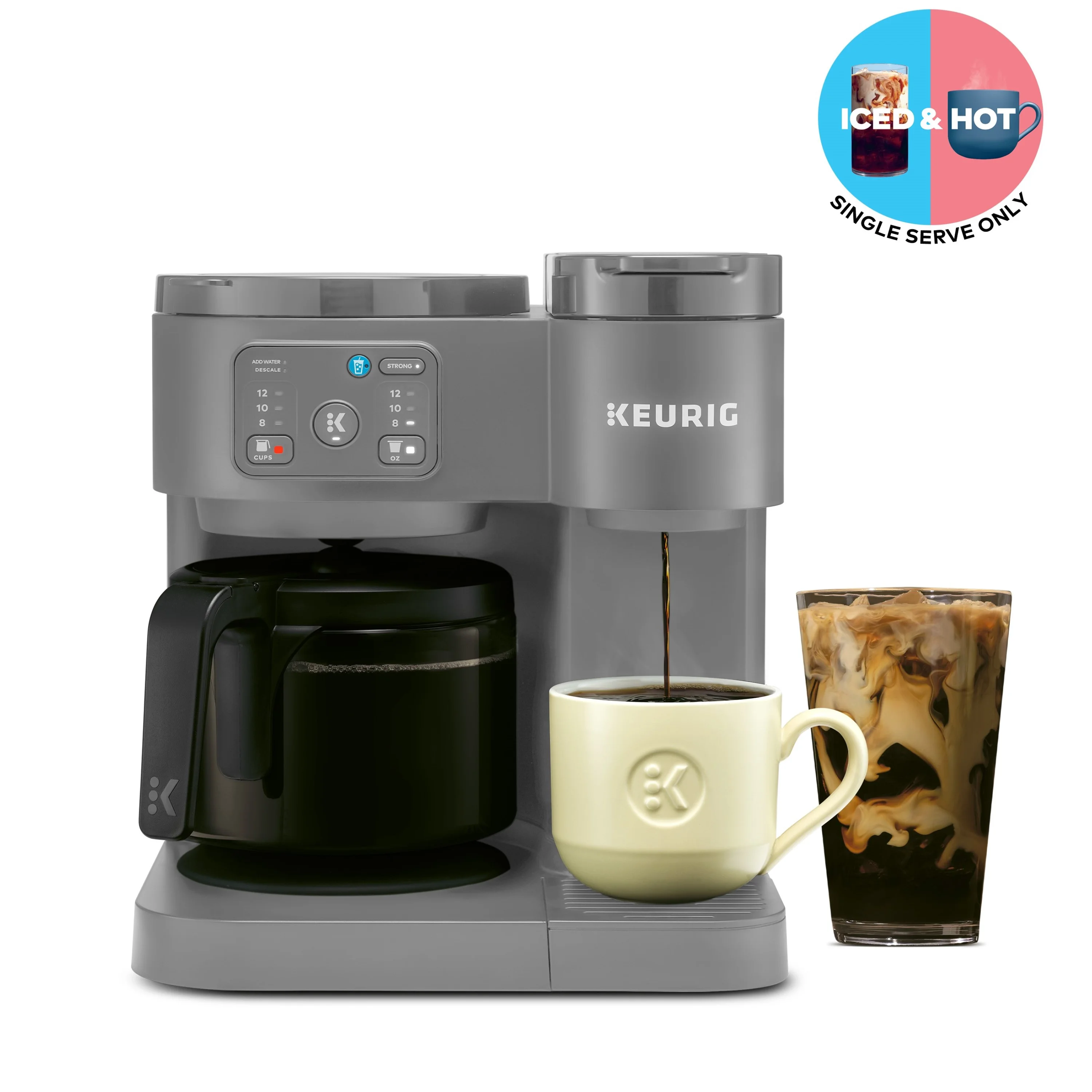 Keurig K - Duo Essentials, Hot & Iced Single - Serve K - Cup Pod Coffee Maker & Carafe, Moonlight Grey