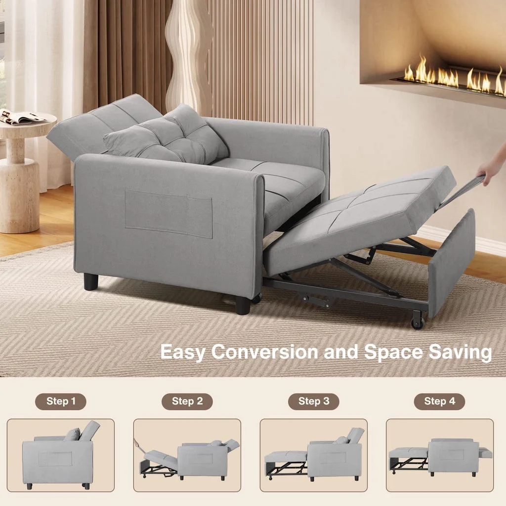 Convertible Sleeper Chair, Aiho 3 - in - 1 Convertible Sofa Bed Recliner Chair with Pull Out Couch - Dark Gray